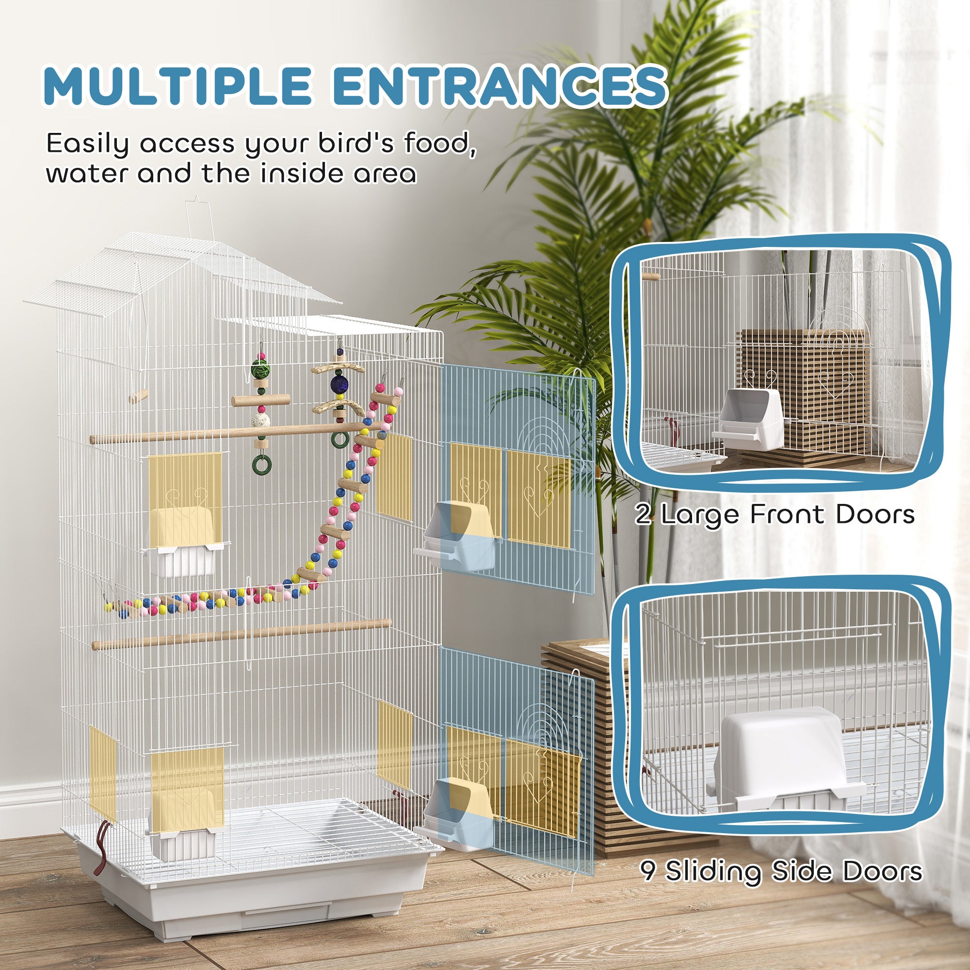 39" Bird Cage for Budgie, Cockatiel, Conure, Small Birds, with Ladder, Swing, Toys, Perches, Tray, Feeding Bowls, Handle