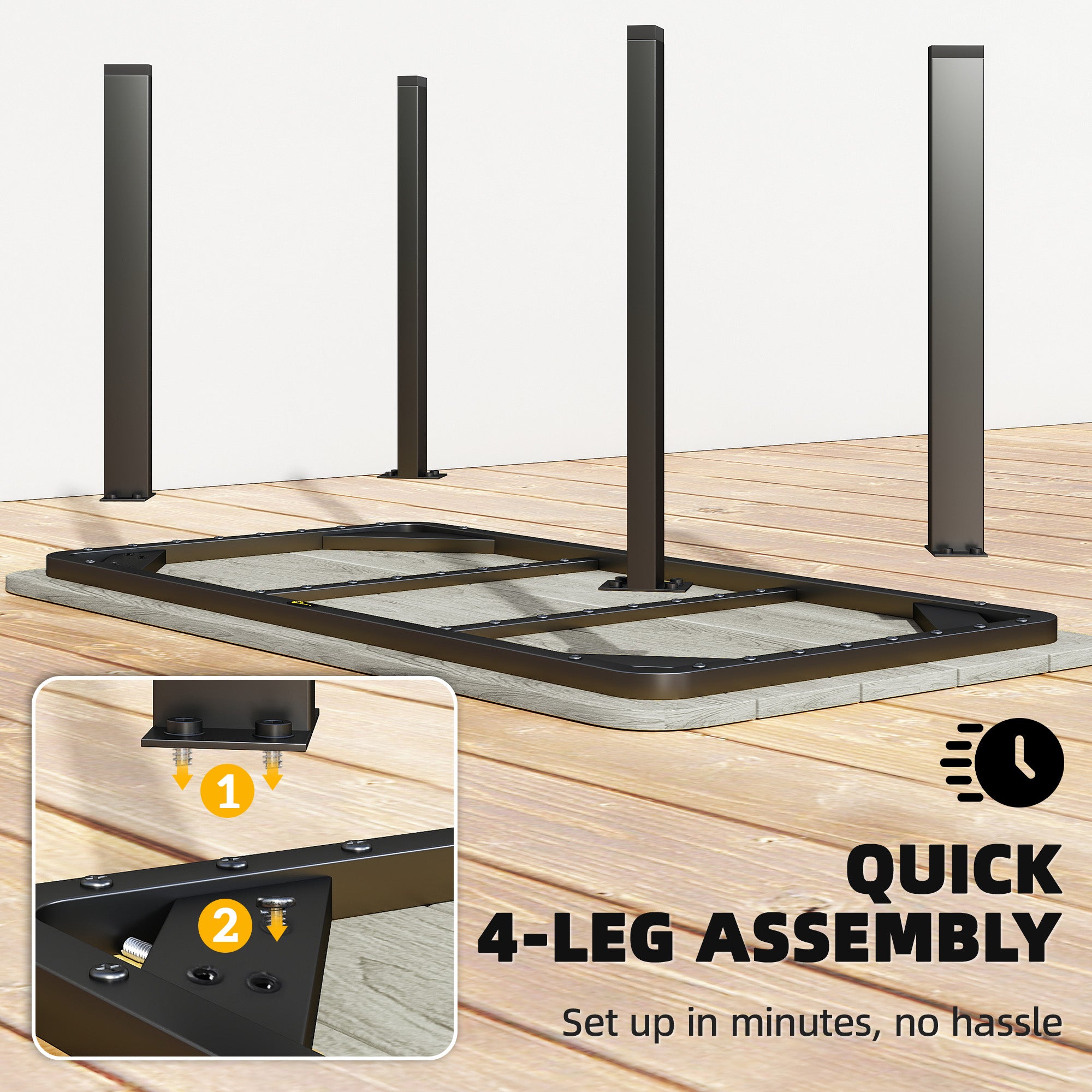 Outdoor Garden Coffee Table, Patio Table with Slatted Wood Plastic Composite Top and Steel Frame, Grey-Patio & Garden > Patio Furniture > Patio Side Tables-DECOROLALA