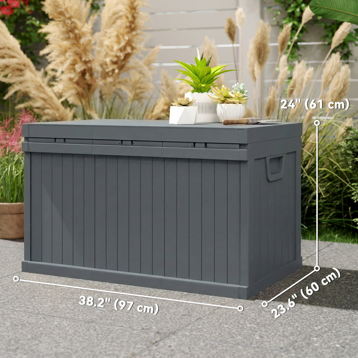 70 Gallon Outdoor Deck Box - Waterproof Dark Grey Resin