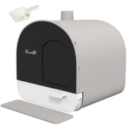 Cat Litter Box with Lid, Removable Tray, Scoop, Filter, Light Grey