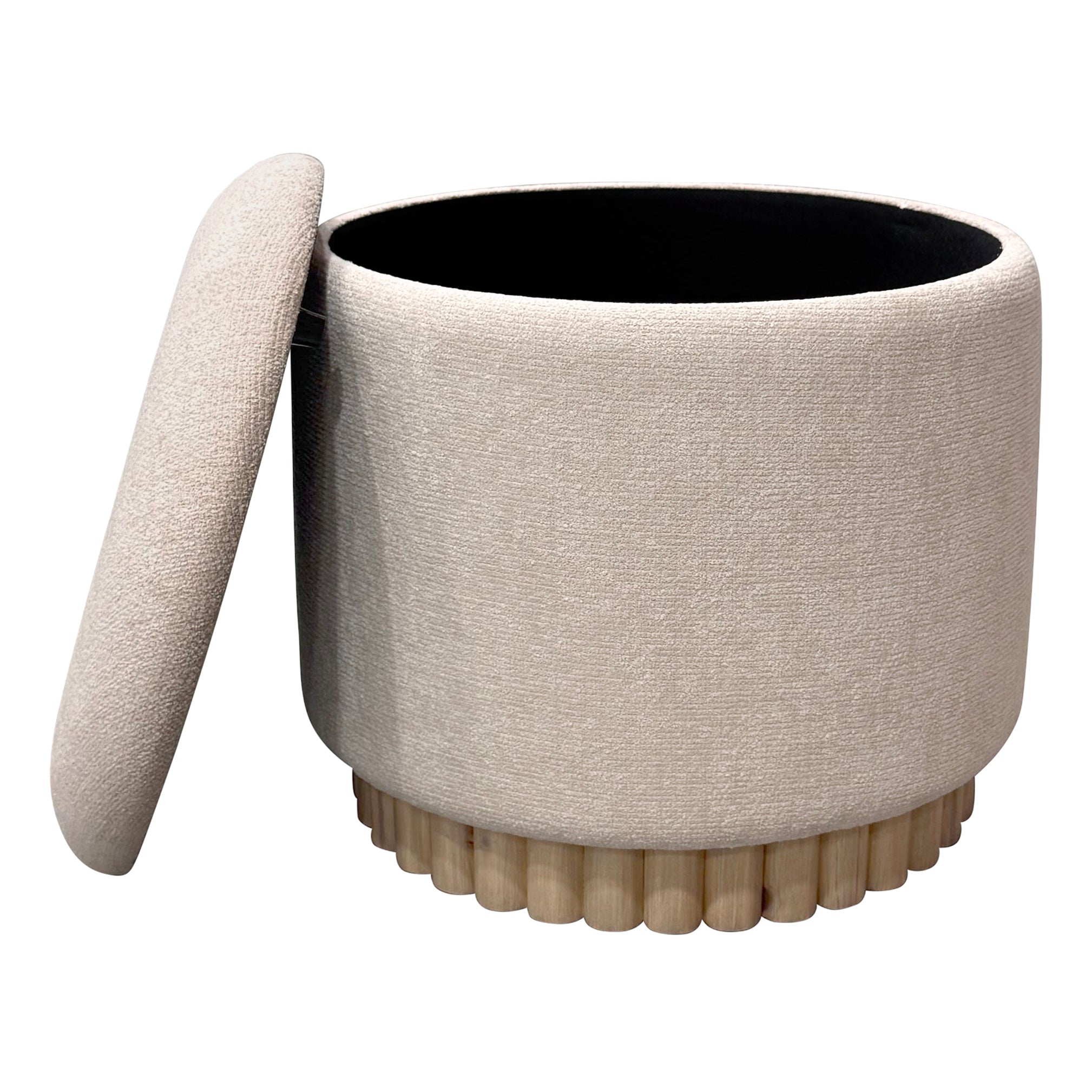 SADIE-ROUND STORAGE OTTOMAN-OAT-DECOROLALA