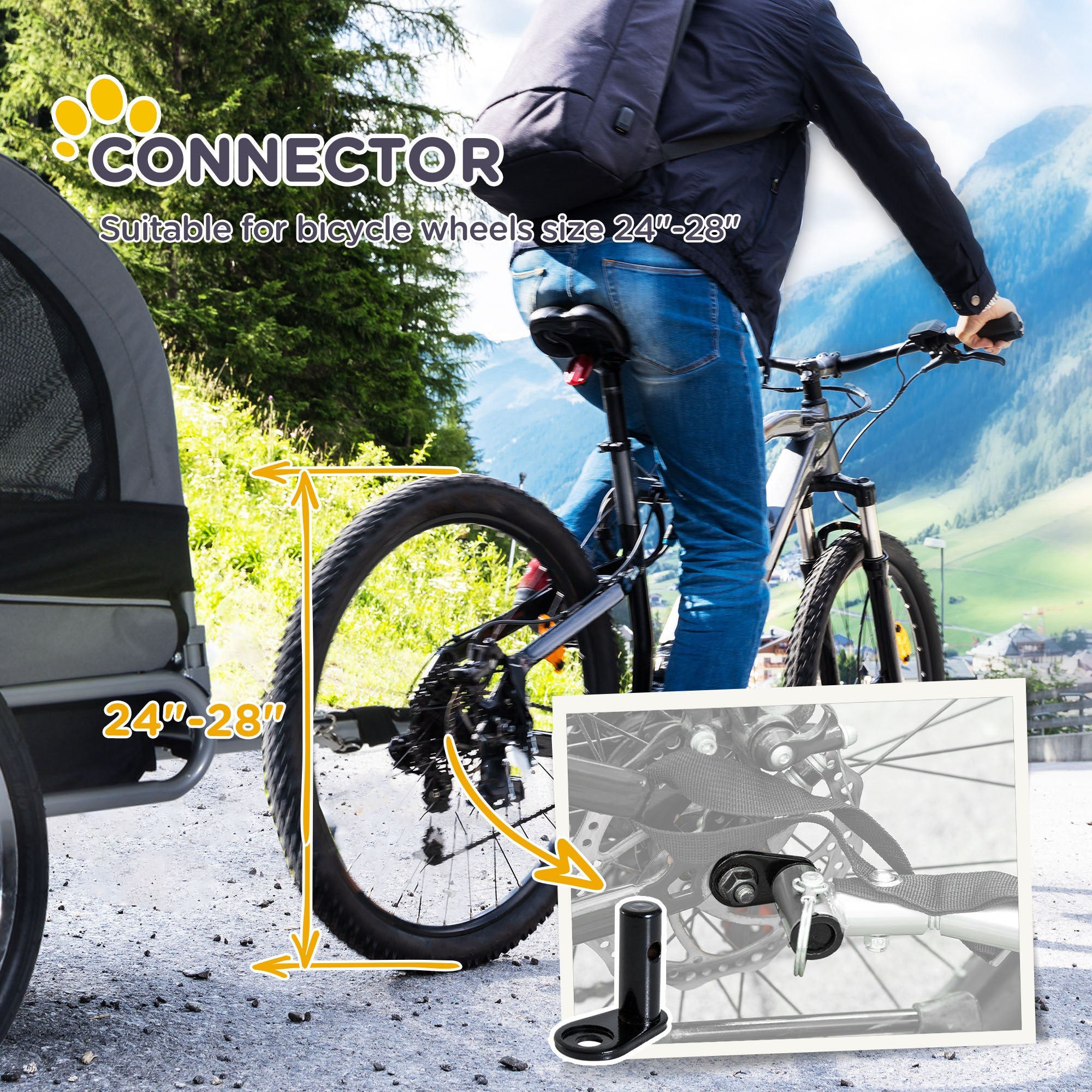 Dog Bike Trailer, Pet Cart, Bicycle Wagon, Travel Cargo, Carrier Attachment with Hitch, Foldable for Travelling, for Small Medium Dogs, Grey