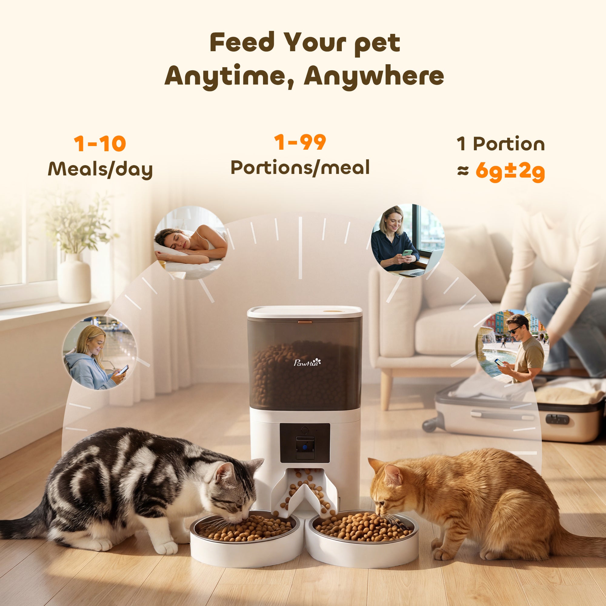 Distributeur automatique de nourriture pour 2 chats avec caméra HD, Wi-Fi 2,4G et 5G, capacité de 6 l, contrôle par application