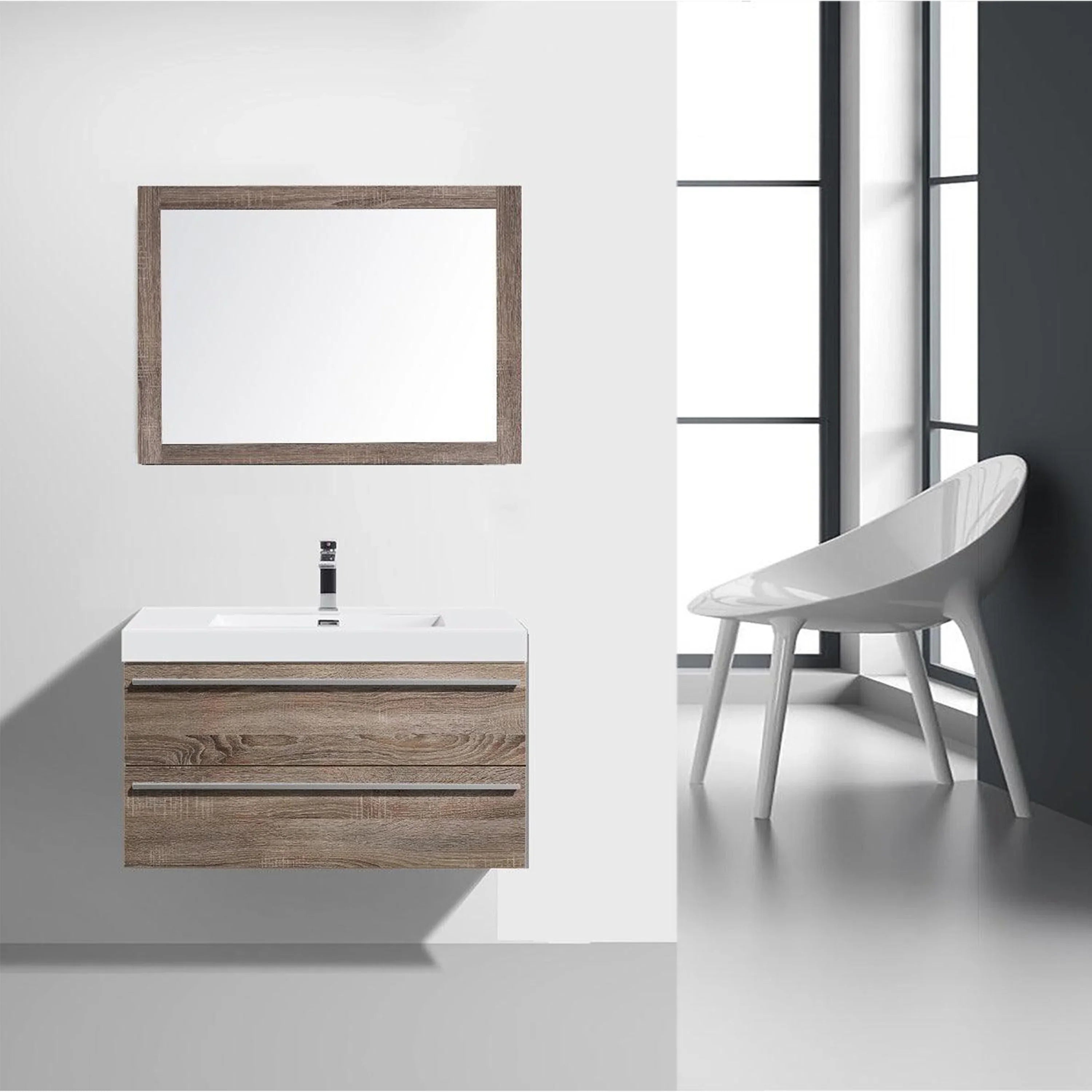 36" Rectangular Mirror with Soft Oak Frame
