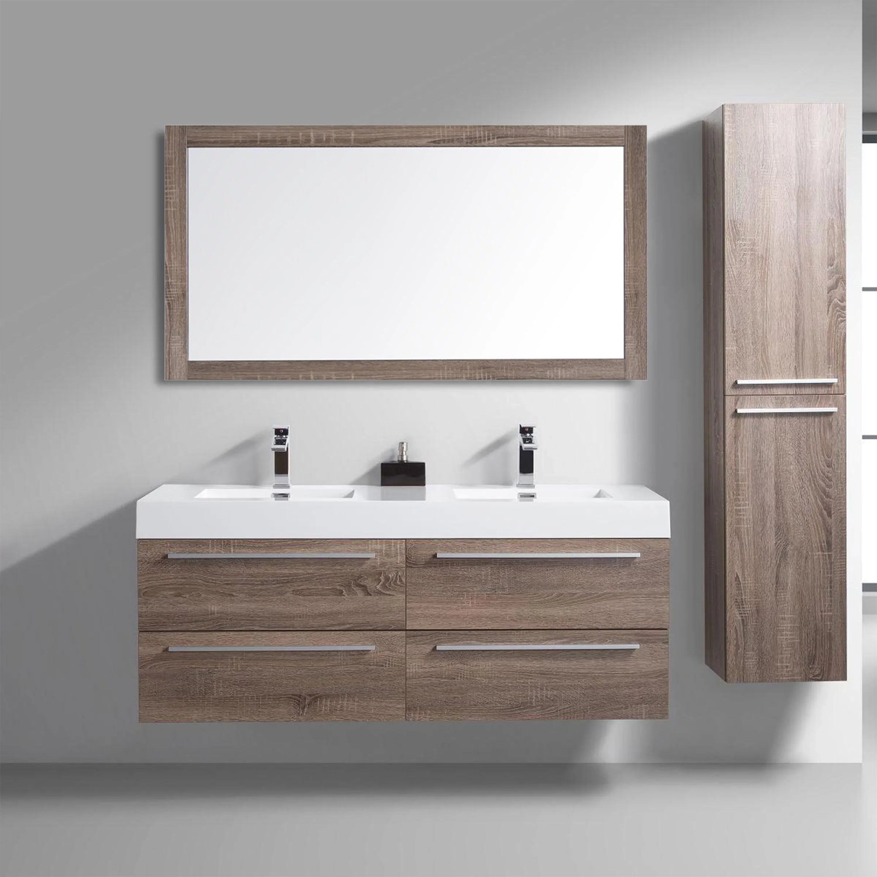 60" Rectangular Mirror with Soft Oak Frame