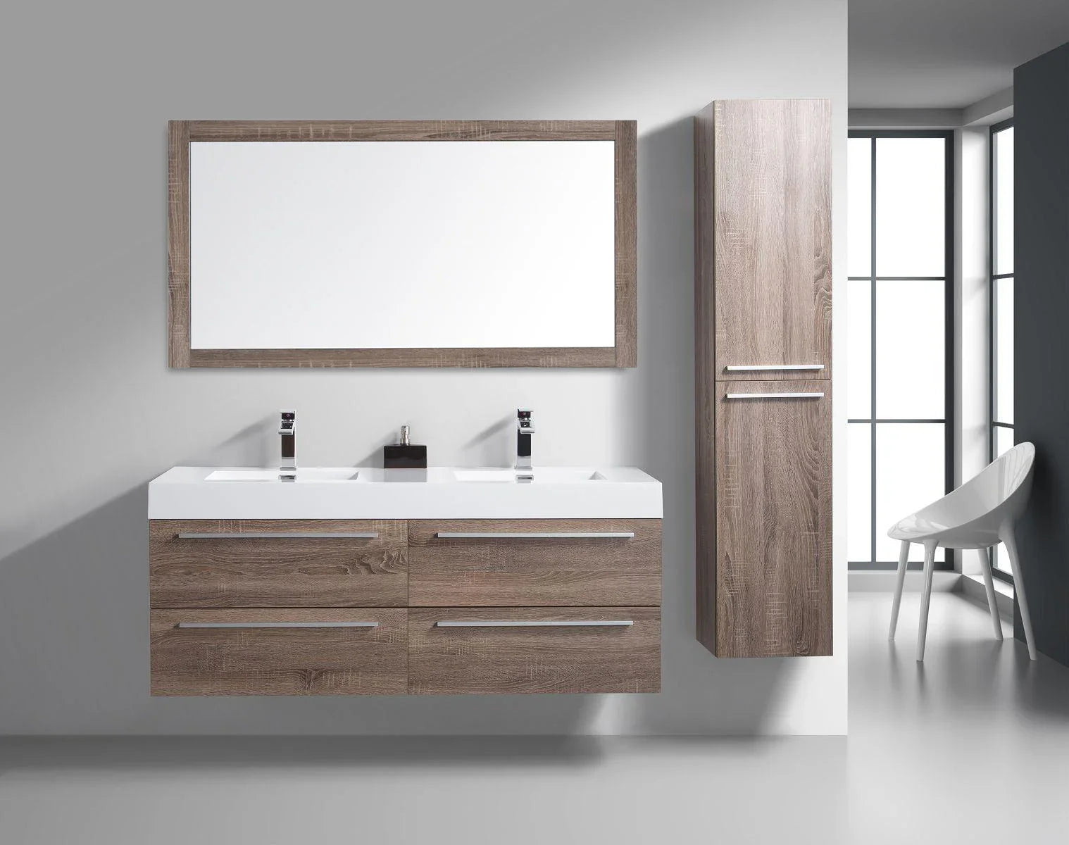 60" Rectangular Mirror with Soft Oak Frame