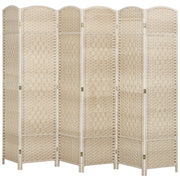 6 Ft Tall Folding Room Divider, 6 Panel Portable Privacy Screen, Hand-Woven Partition Wall Divider, Light Oak