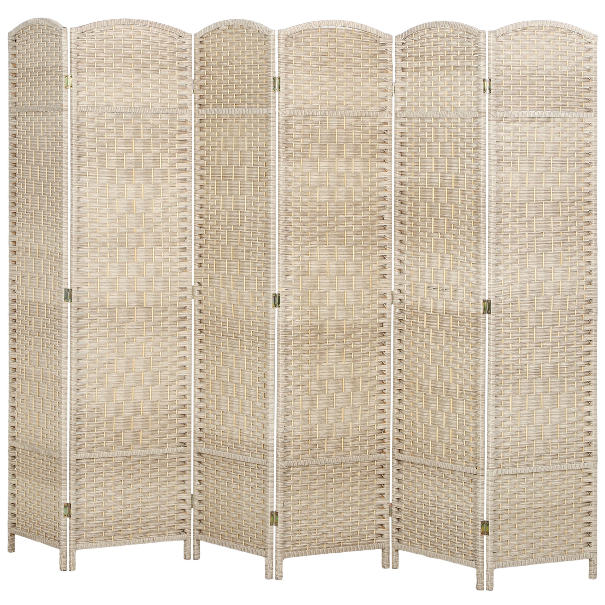 6 Ft Tall Folding Room Divider, 6 Panel Portable Privacy Screen, Hand-Woven Partition Wall Divider, Light Oak