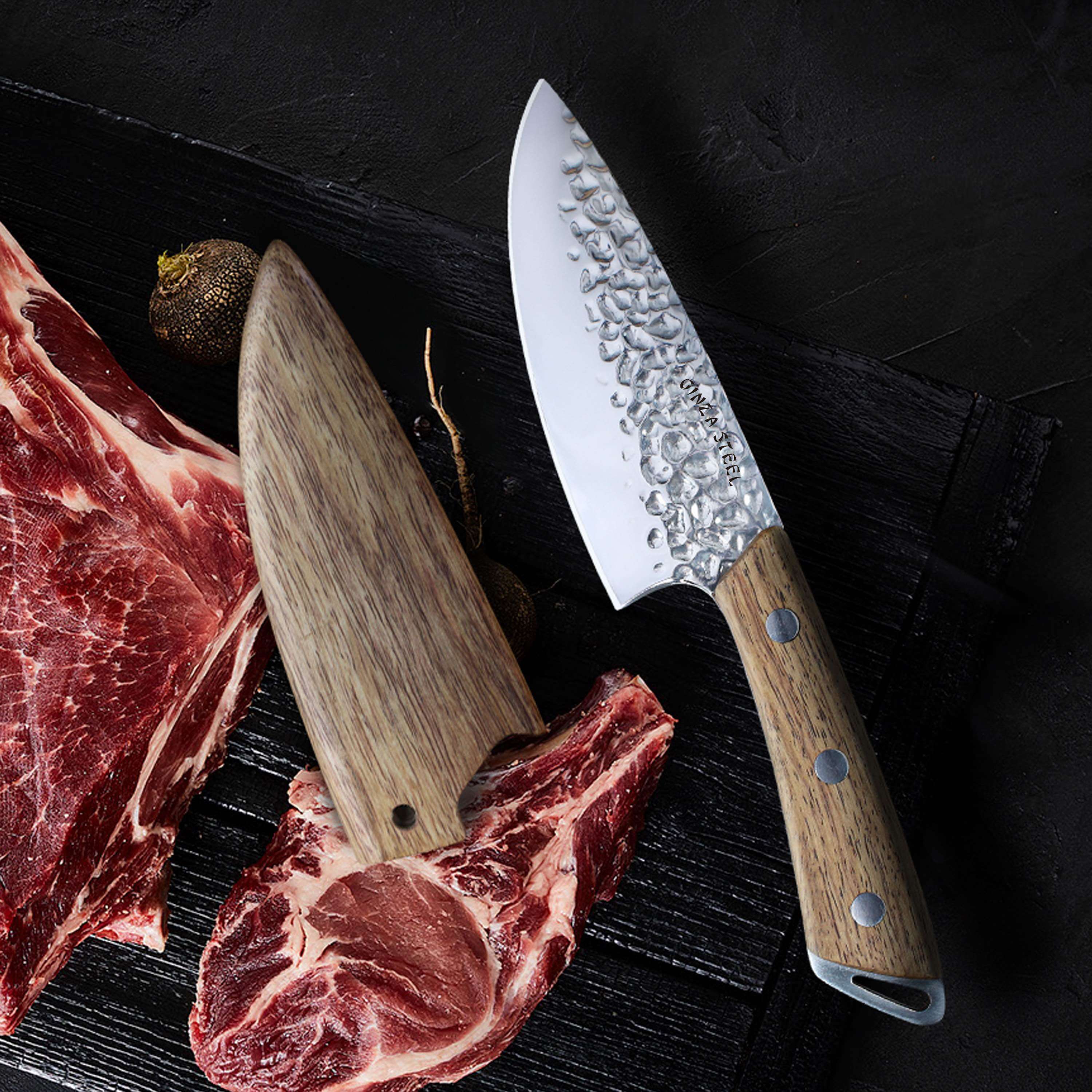 SHINOBI | Chef Knife 5-inch AUS8 hammered blade with Wood handle-Chef Knife-DECOROLALA