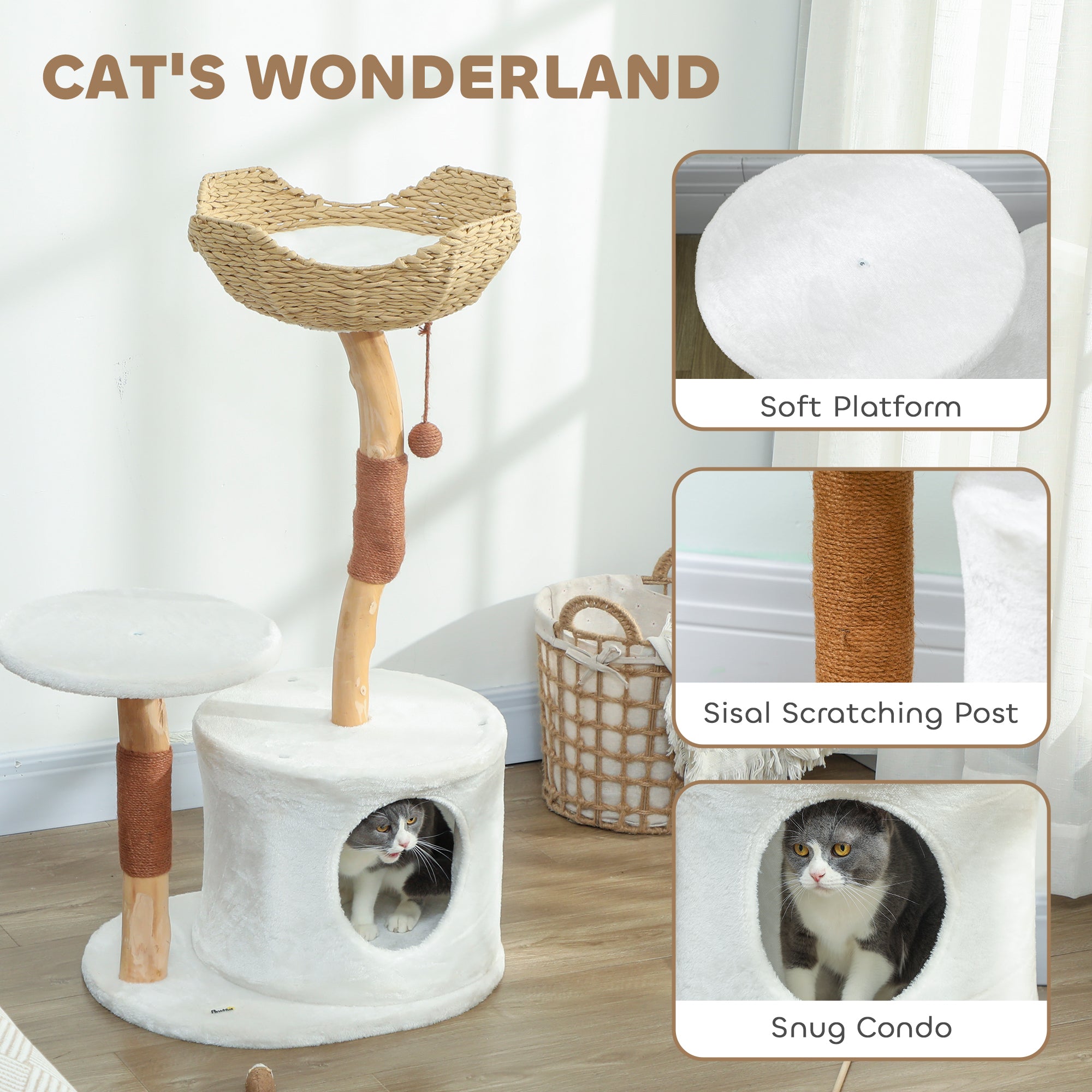 40" Real Wood Cat Tree, Cat Tower for Indoor Large Adult Cats with Scratching Posts, Condo, Perch, Washable Cushion,