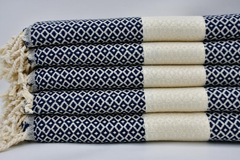 SMALL DIAMOND BLACK TURKISH BATH & HAND TOWEL SET-Turkish Towel-DECOROLALA