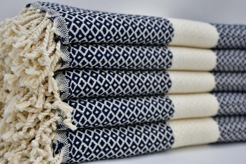 SMALL DIAMOND BLACK TURKISH BATH & HAND TOWEL SET-Turkish Towel-DECOROLALA