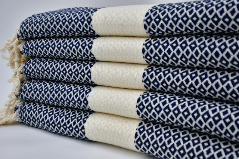 SMALL DIAMOND BLACK TURKISH BATH & HAND TOWEL SET-Turkish Towel-DECOROLALA