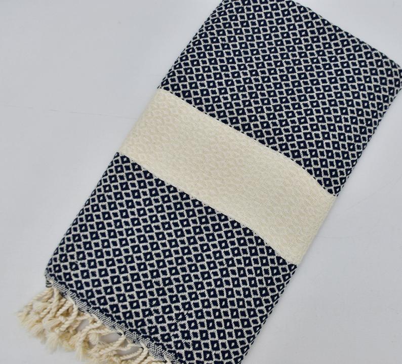 SMALL DIAMOND BLACK TURKISH BATH & HAND TOWEL SET-Turkish Towel-DECOROLALA