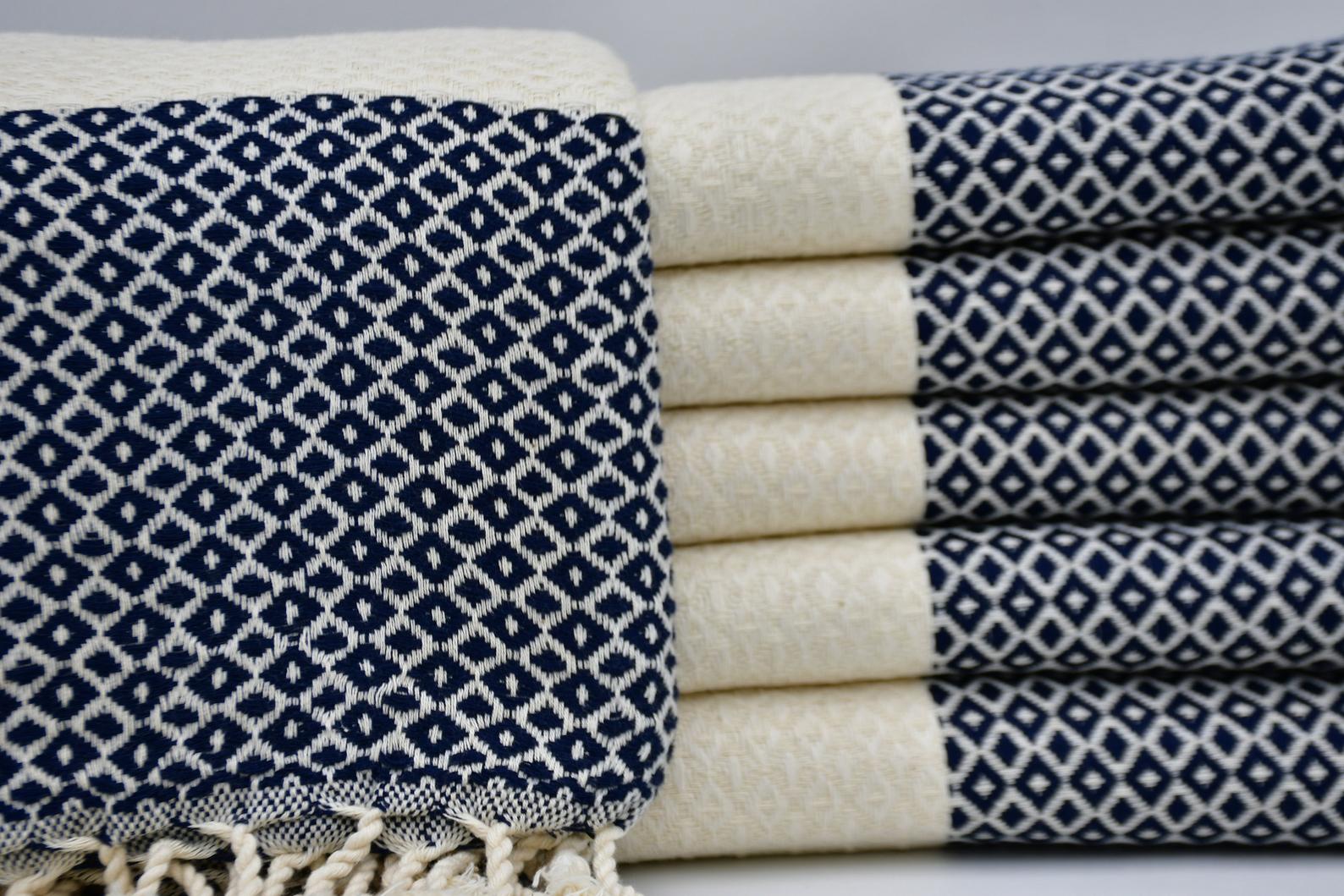 SMALL DIAMOND BLACK TURKISH BATH & HAND TOWEL SET-Turkish Towel-DECOROLALA