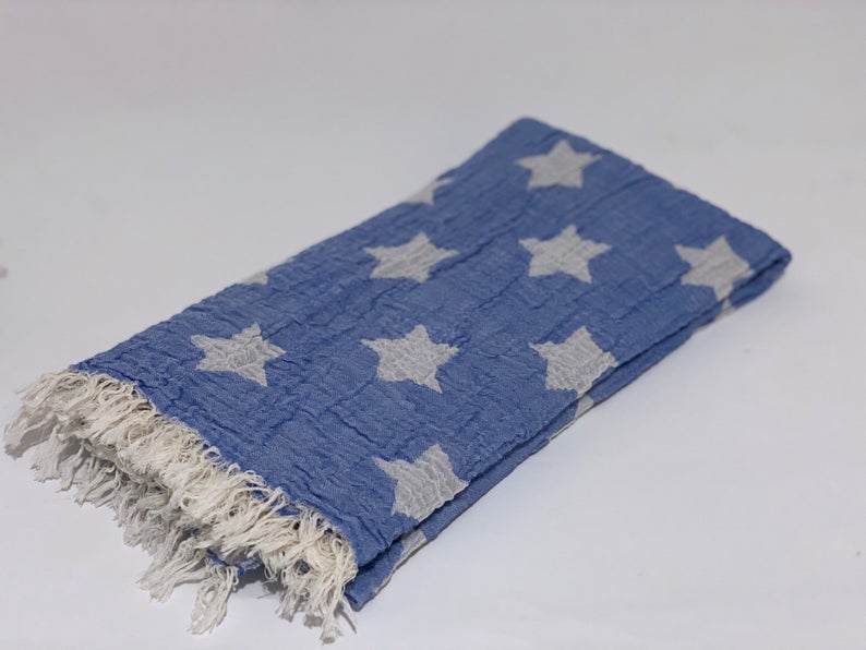 STAR BLUE TURKISH TOWEL 40"X70"-Turkish Towel-DECOROLALA