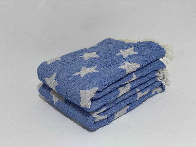 STAR BLUE TURKISH TOWEL 40"X70"-Turkish Towel-DECOROLALA