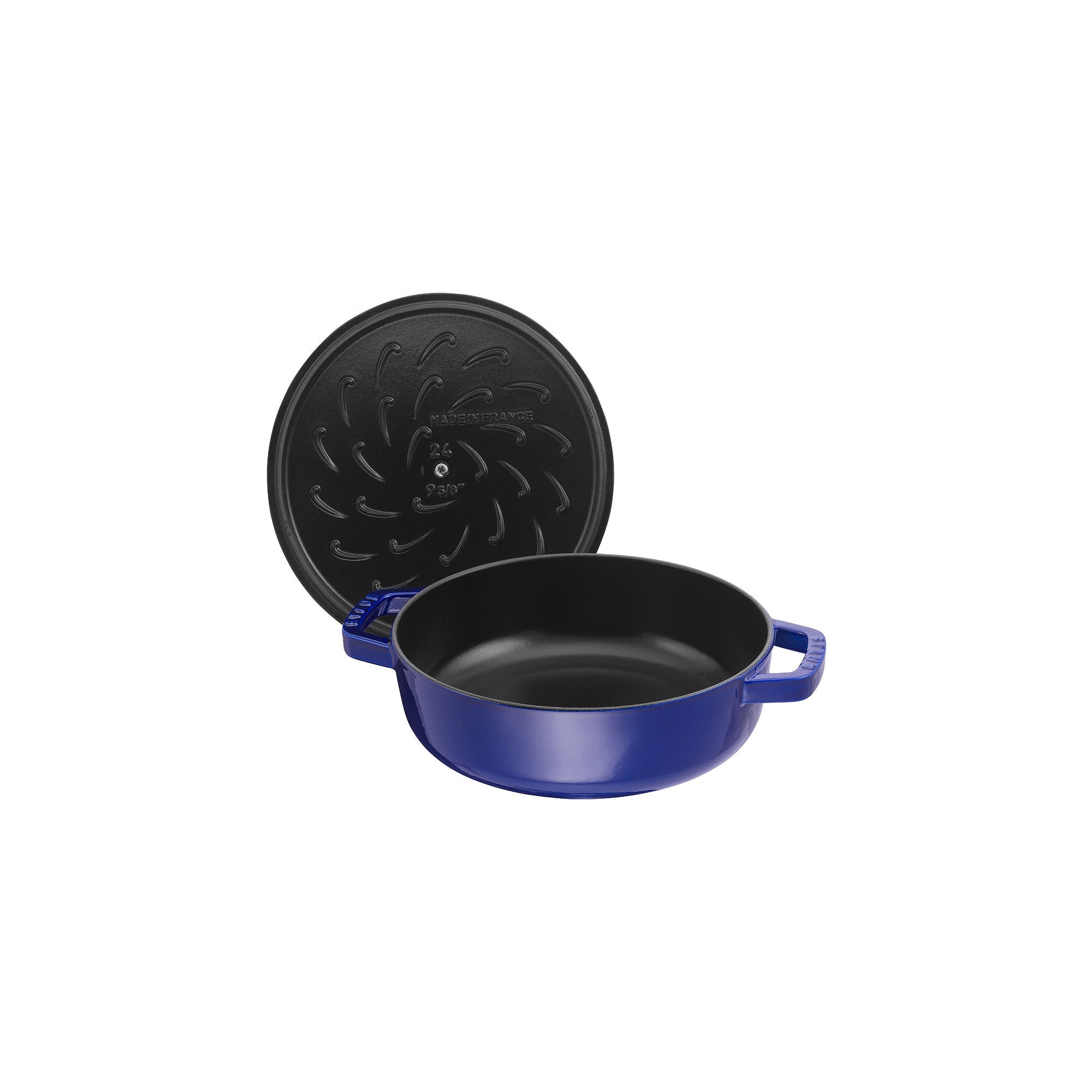 STAUB Braisers 3.7 L Cast Iron Round Saute Pan Chistera, Dark-Blue-Sauté Pan-DECOROLALA
