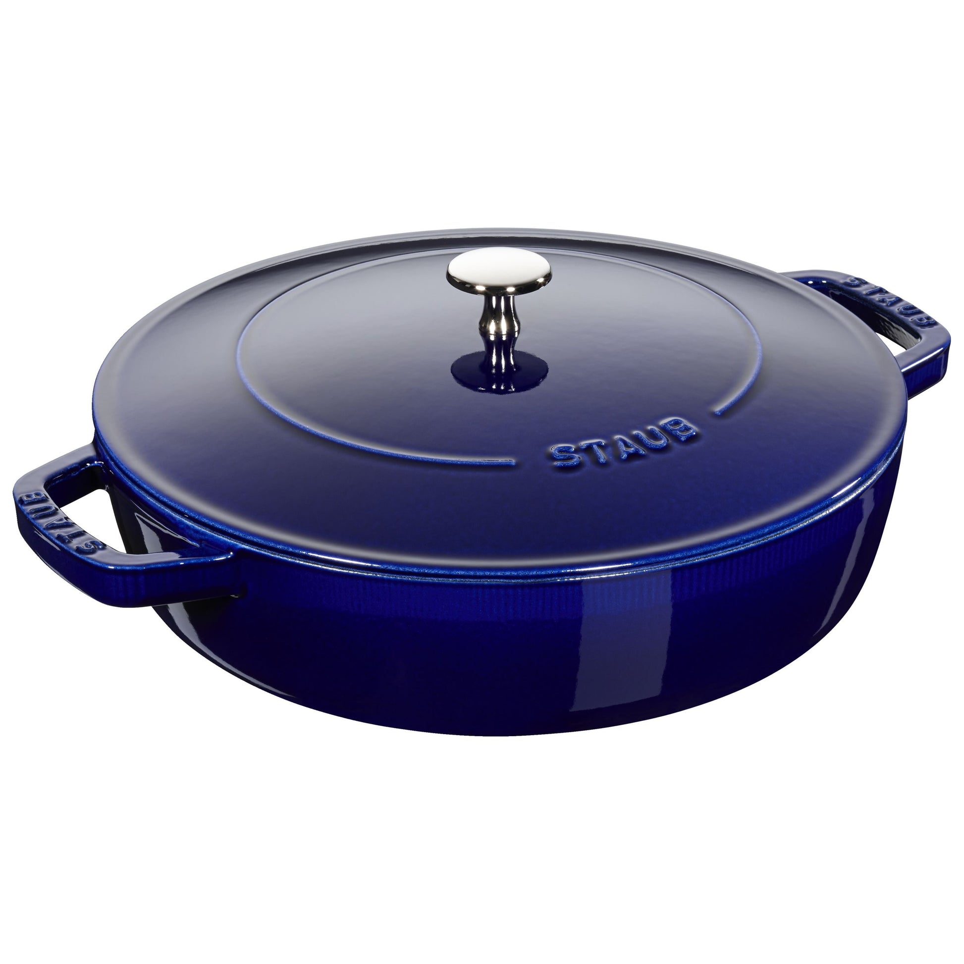 STAUB Braisers 3.7 L Cast Iron Round Saute Pan Chistera, Dark-Blue-Sauté Pan-DECOROLALA
