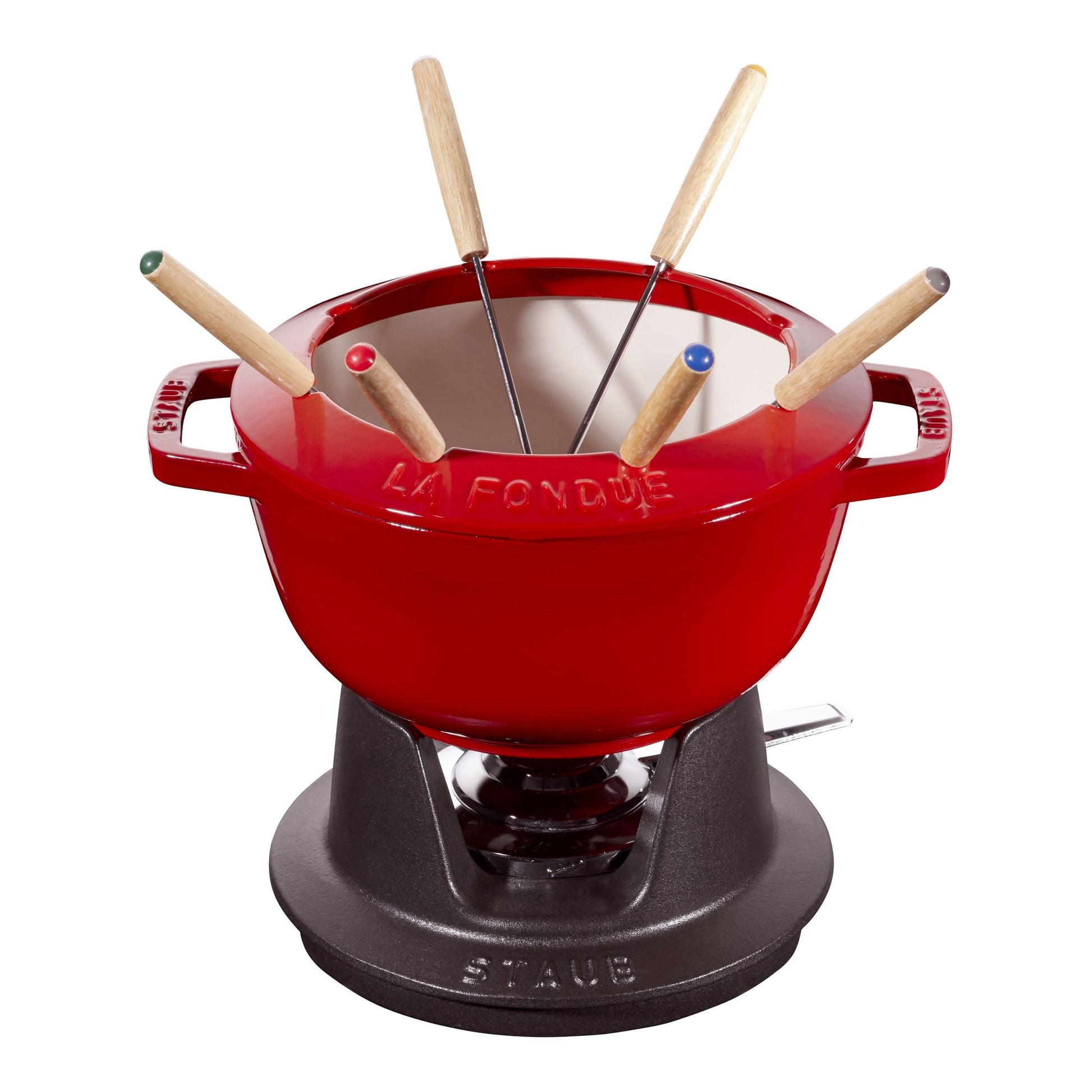 STAUB Cast Iron Fondue Set - Cherry 2.5qt-Fondue Pot-DECOROLALA