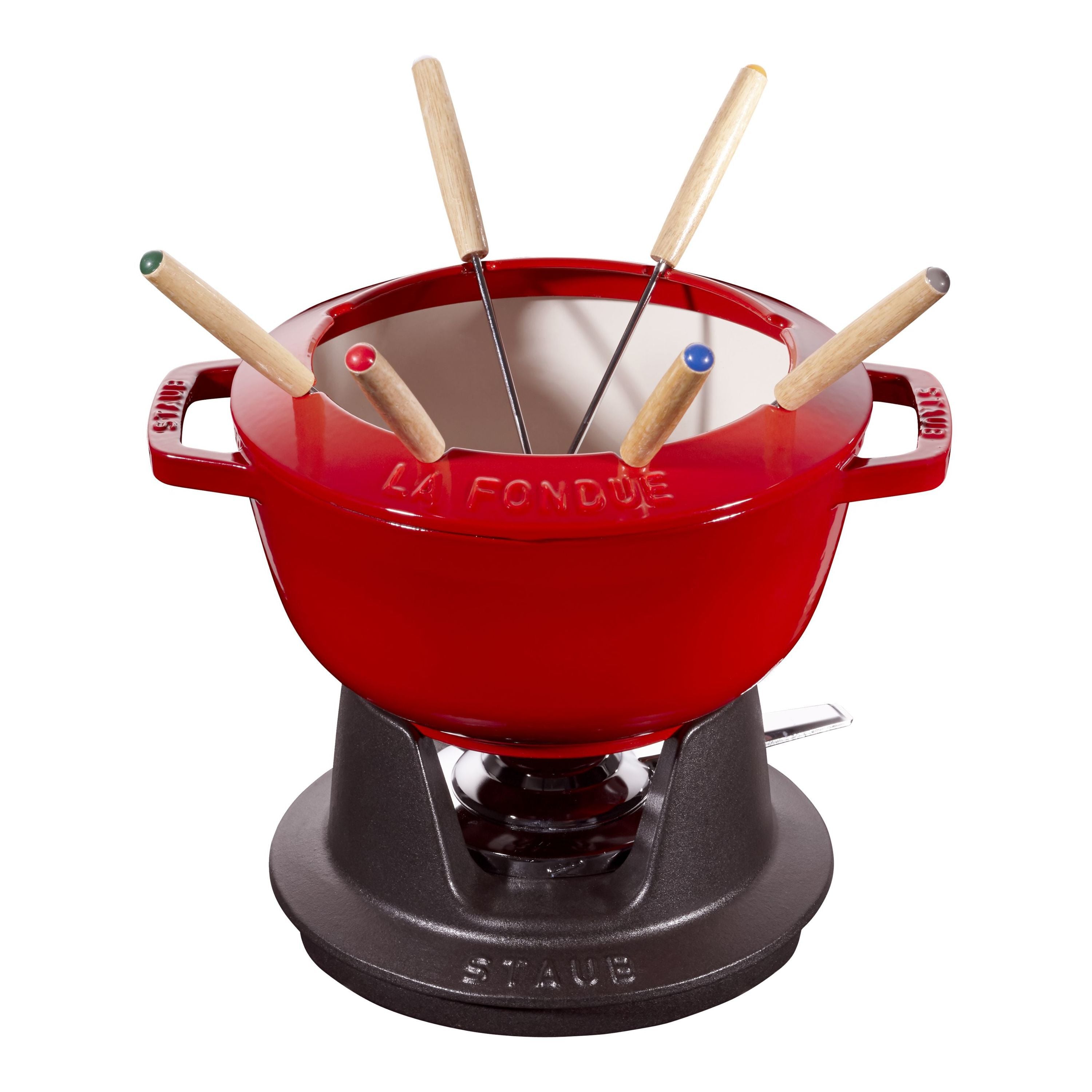 STAUB Cast Iron Fondue Set - Cherry 2.5qt-Fondue Pot-DECOROLALA
