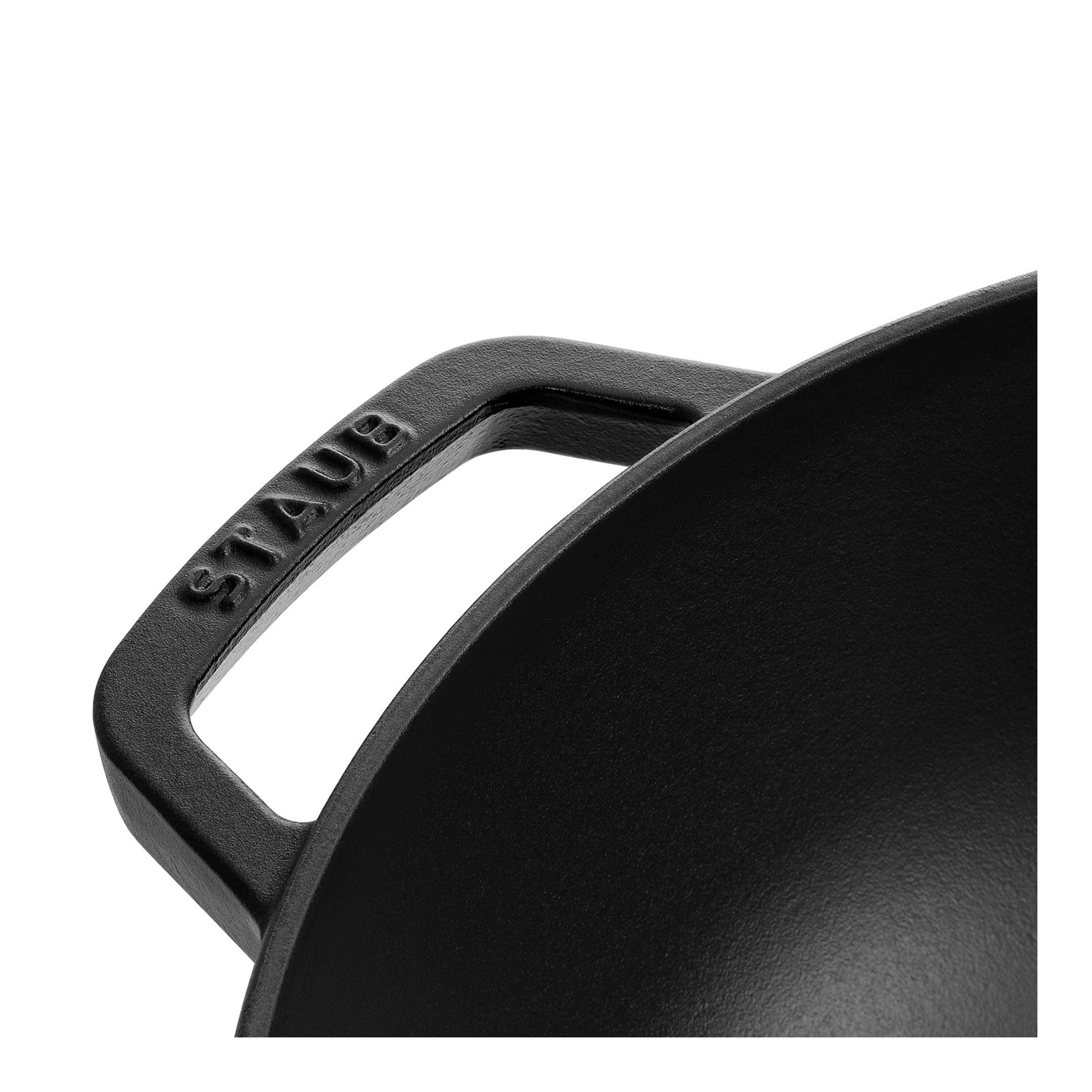 STAUB Cast Iron Wok 30cm Black with Glass Lid-Wok-DECOROLALA