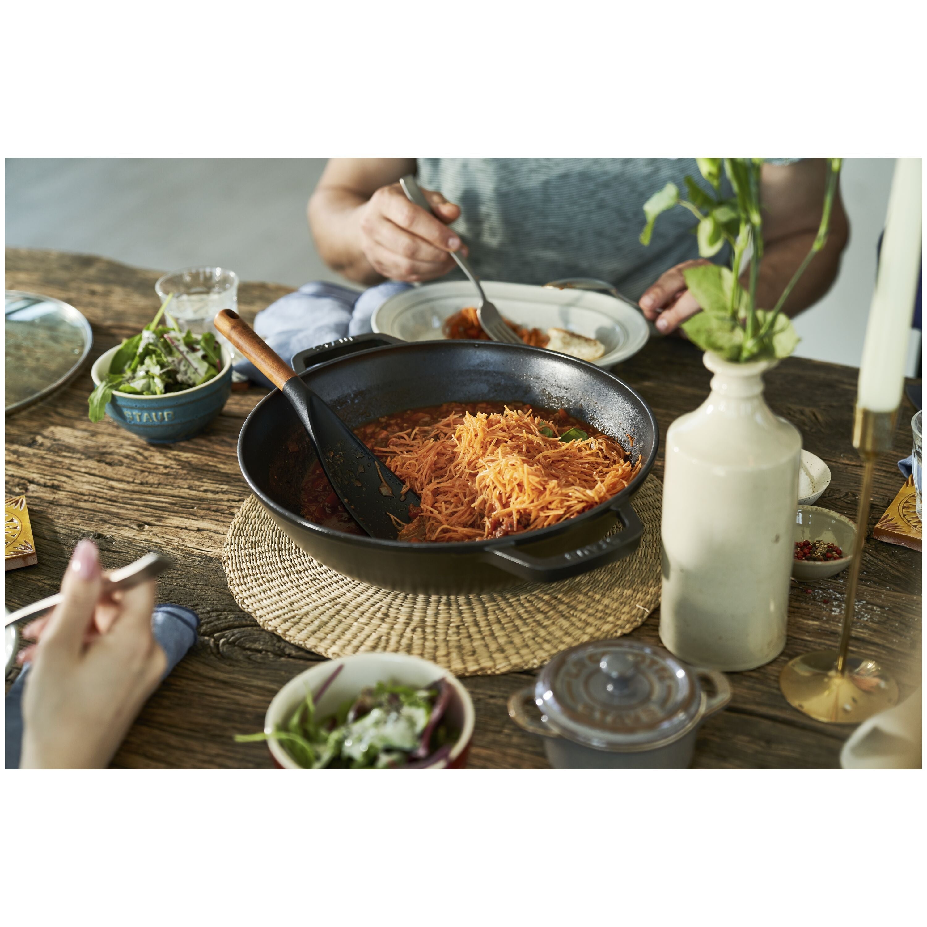 STAUB Cast Iron Wok 30cm Black with Glass Lid-Wok-DECOROLALA
