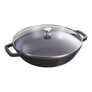 STAUB Cast Iron Wok 30cm Black with Glass Lid-Wok-DECOROLALA