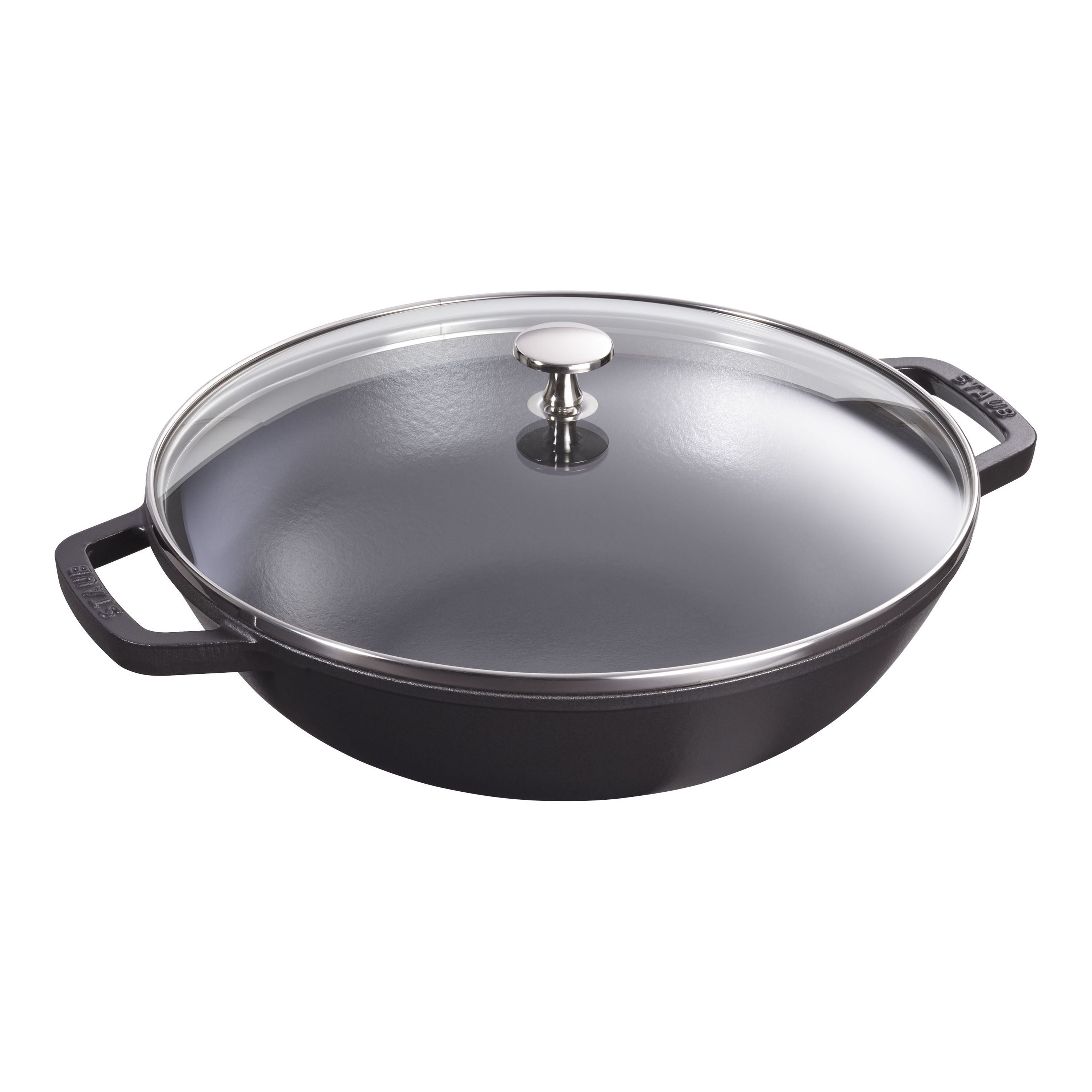 STAUB Cast Iron Wok 30cm Black with Glass Lid-Wok-DECOROLALA