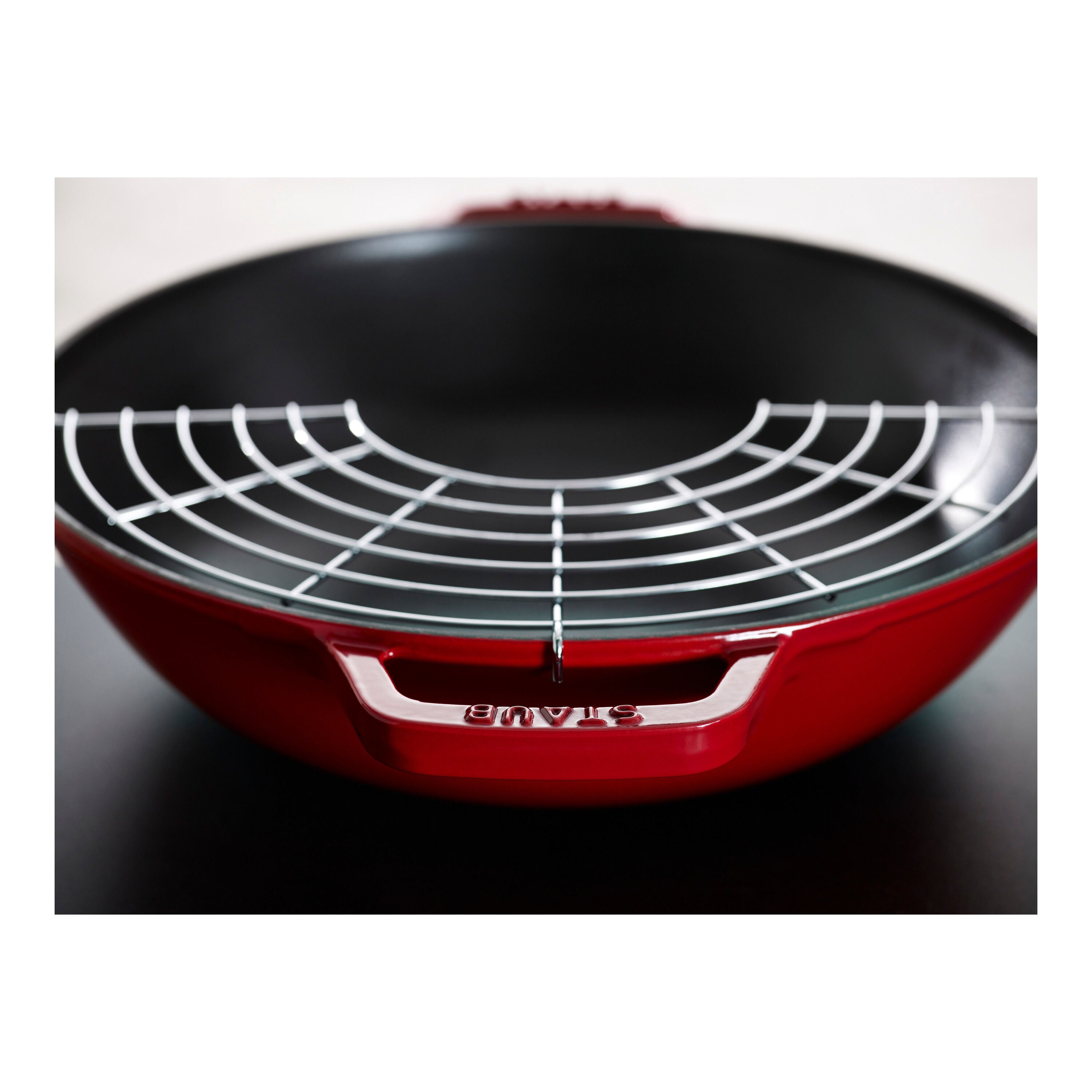 STAUB Cast Iron Wok 30cm Cherry with Glass Lid-Wok-DECOROLALA
