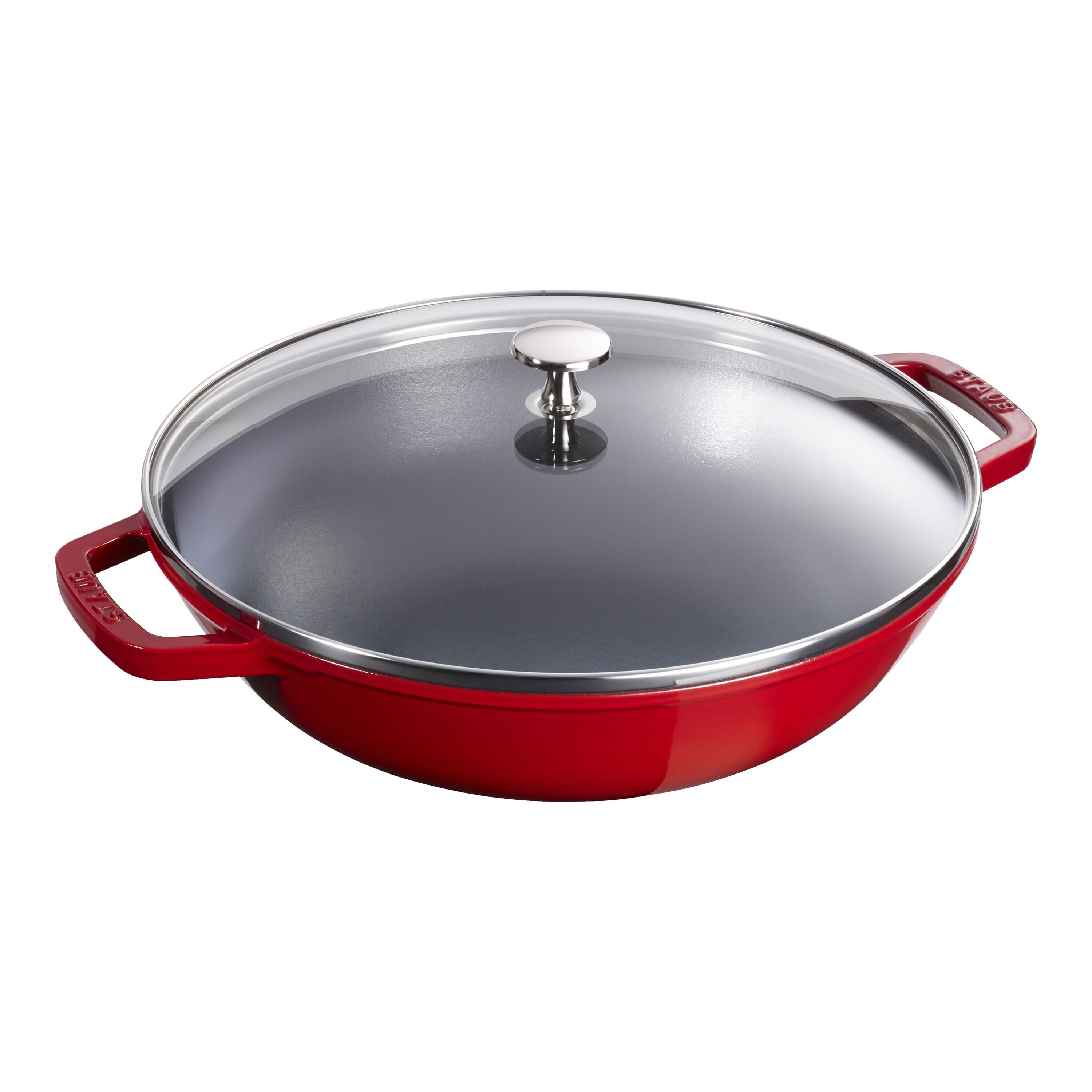 STAUB Cast Iron Wok 30cm Cherry with Glass Lid-Wok-DECOROLALA
