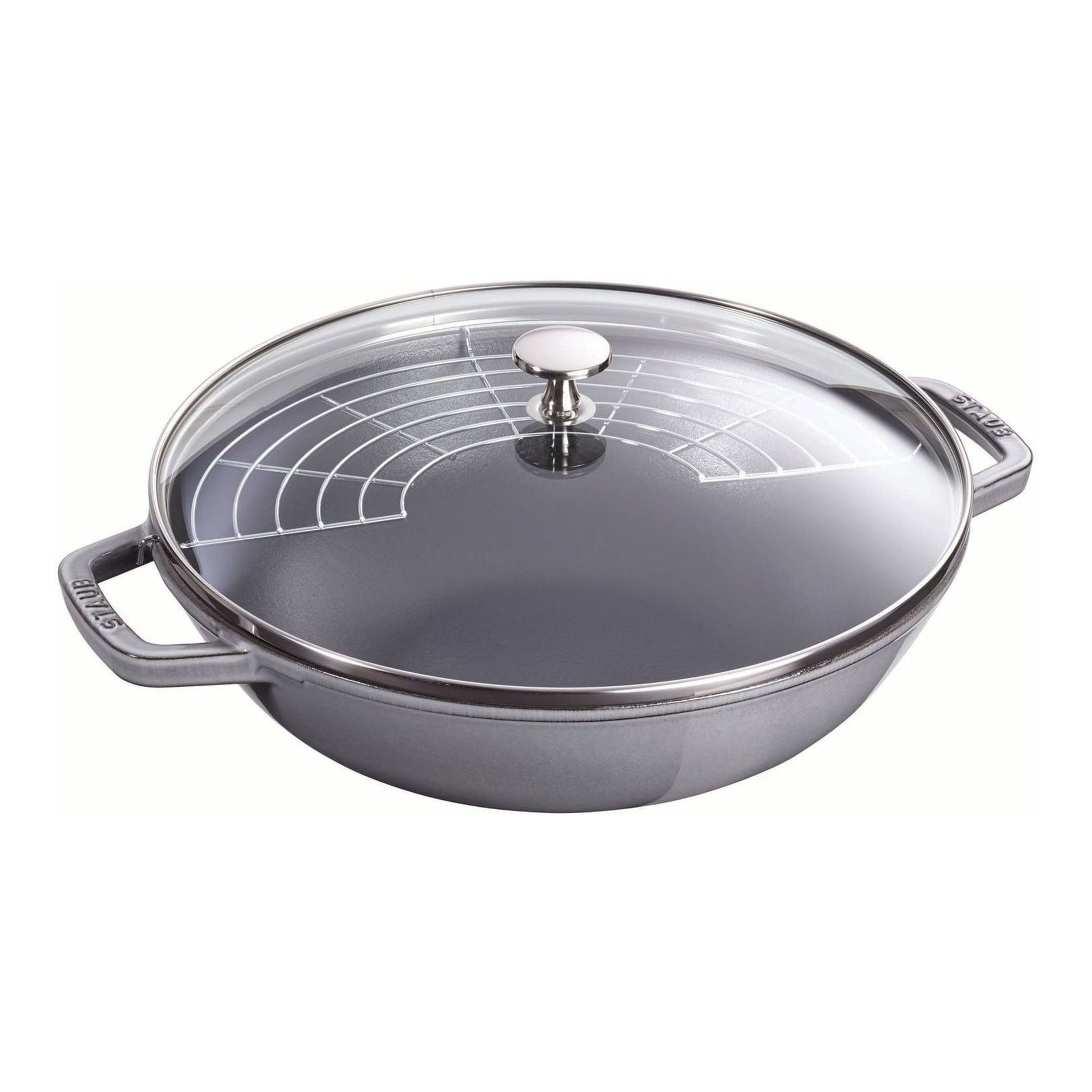 STAUB Cast Iron Wok 30cm with Glass Lid - Graphite-Wok-DECOROLALA