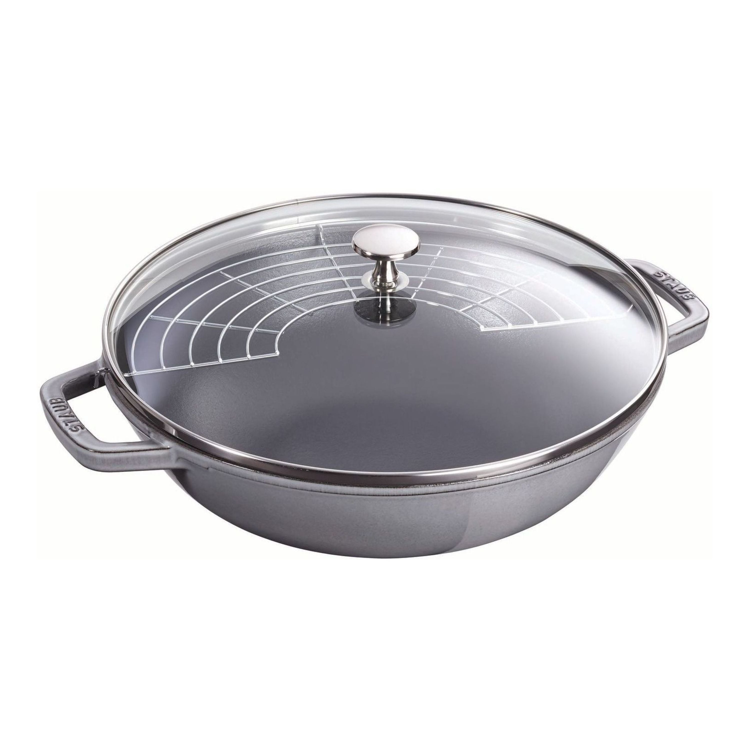 STAUB Cast Iron Wok 30cm with Glass Lid - Graphite-Wok-DECOROLALA