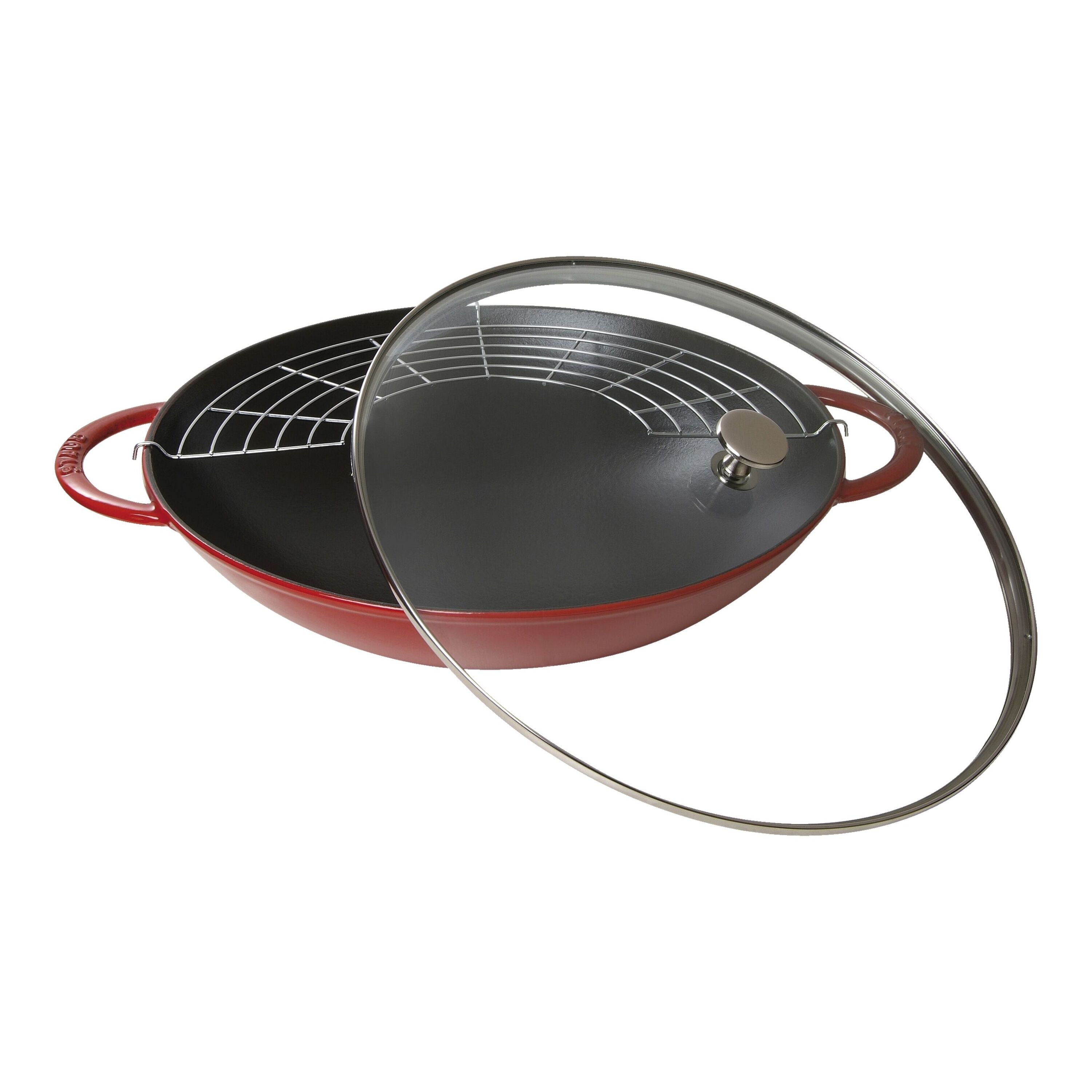 STAUB Cast Iron Wok 37cm Cherry With Glass Lid-Wok-DECOROLALA