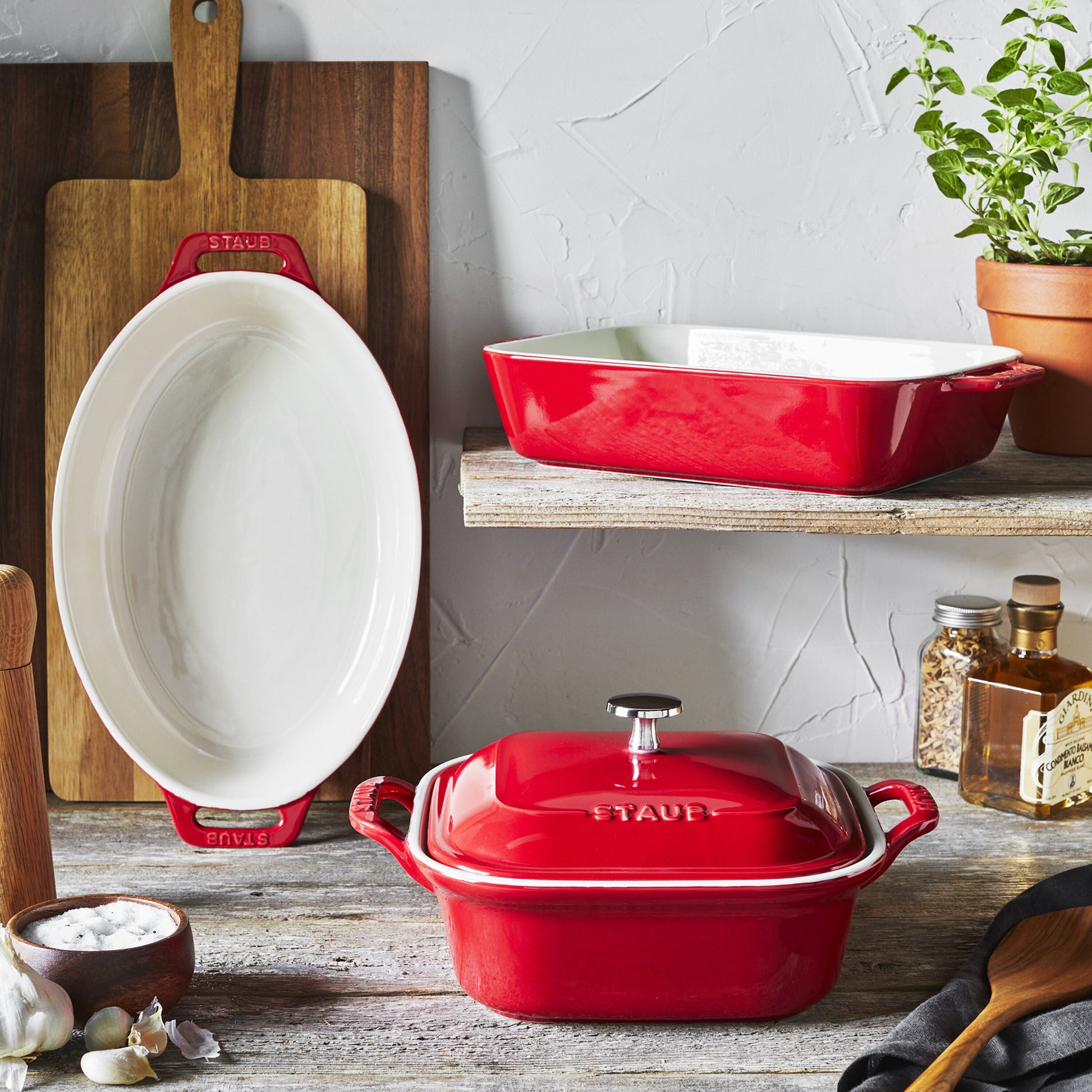 STAUB Ceramic 4 Piece Baking Dish Set - Cherry-Bakeware Set-DECOROLALA