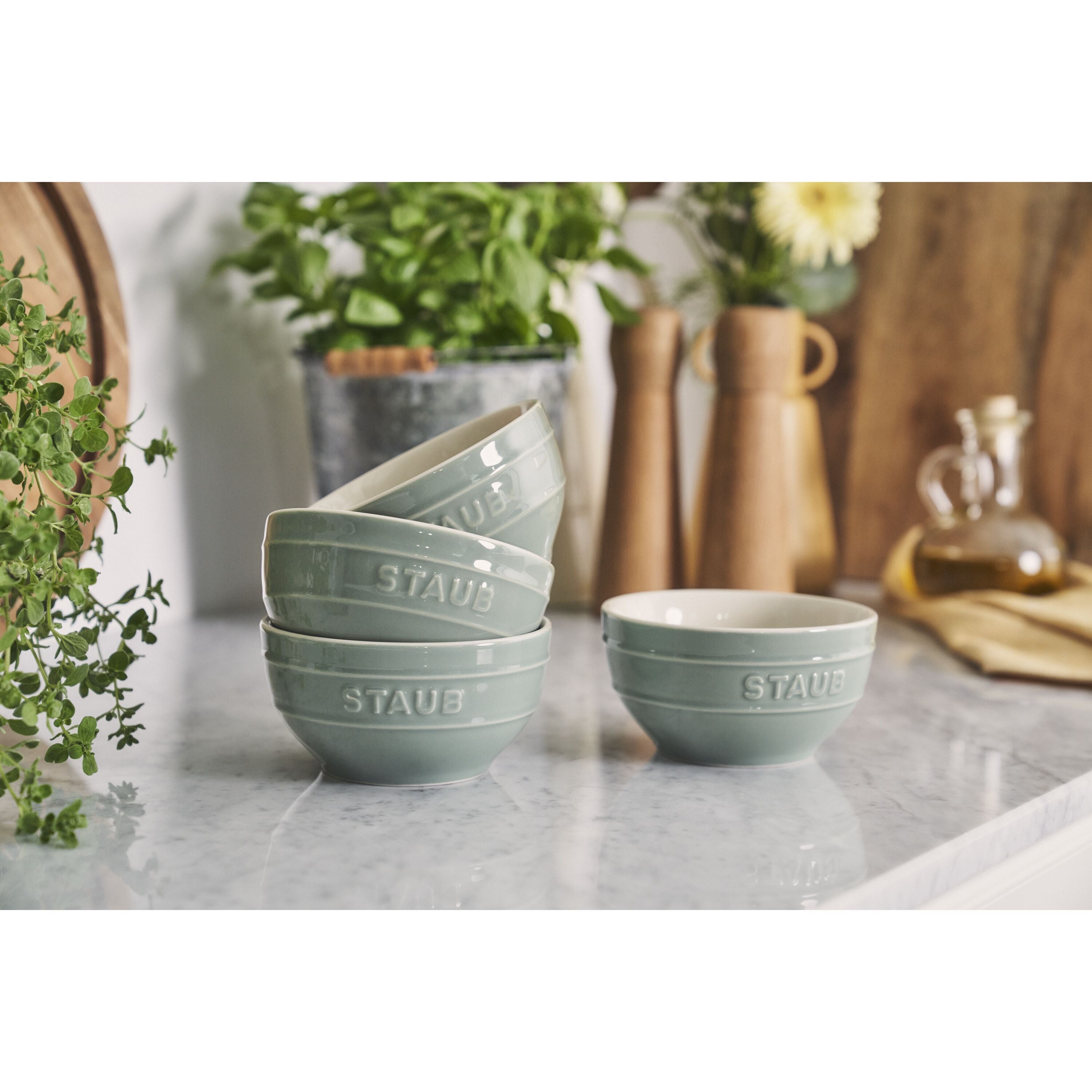 STAUB Ceramique 12 cm / 4 Piece Ceramic Bowl Set, Eucalyptus-DECOROLALA