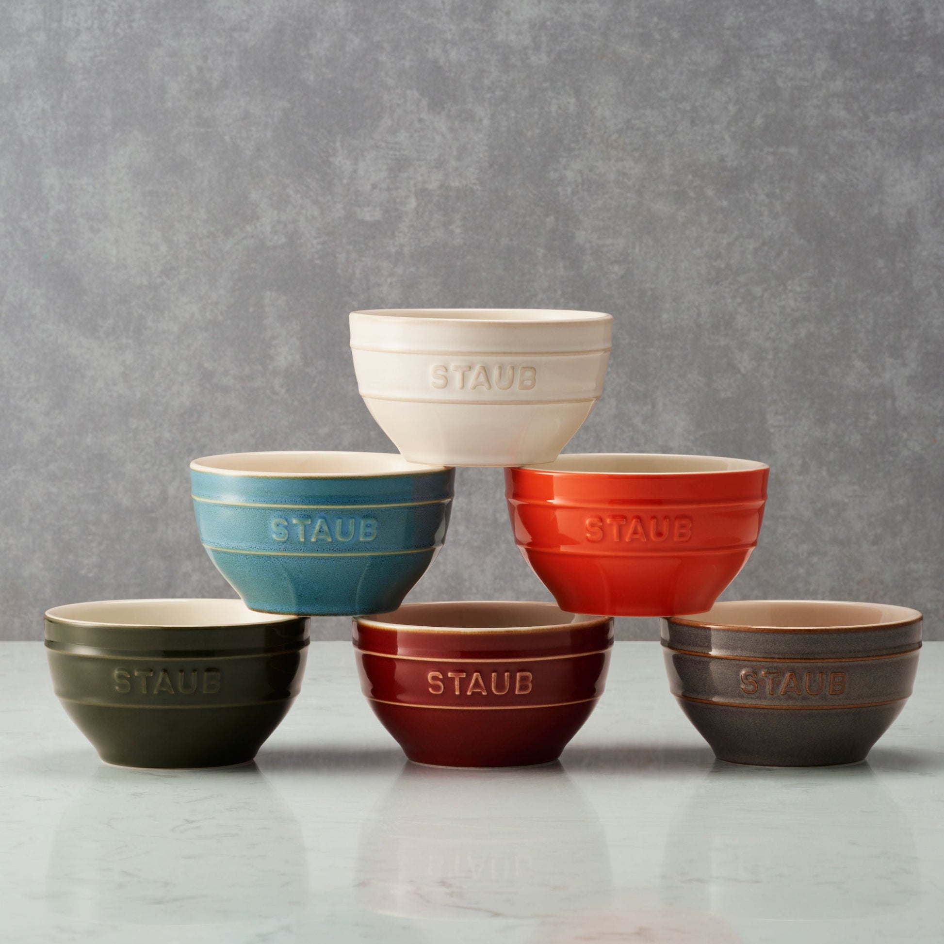 STAUB Ceramique 14 cm / 6 Piece Ceramic Large Rainbow Multi-Colour Large Bowl Set, Mixed Colours-Dinnerware-DECOROLALA