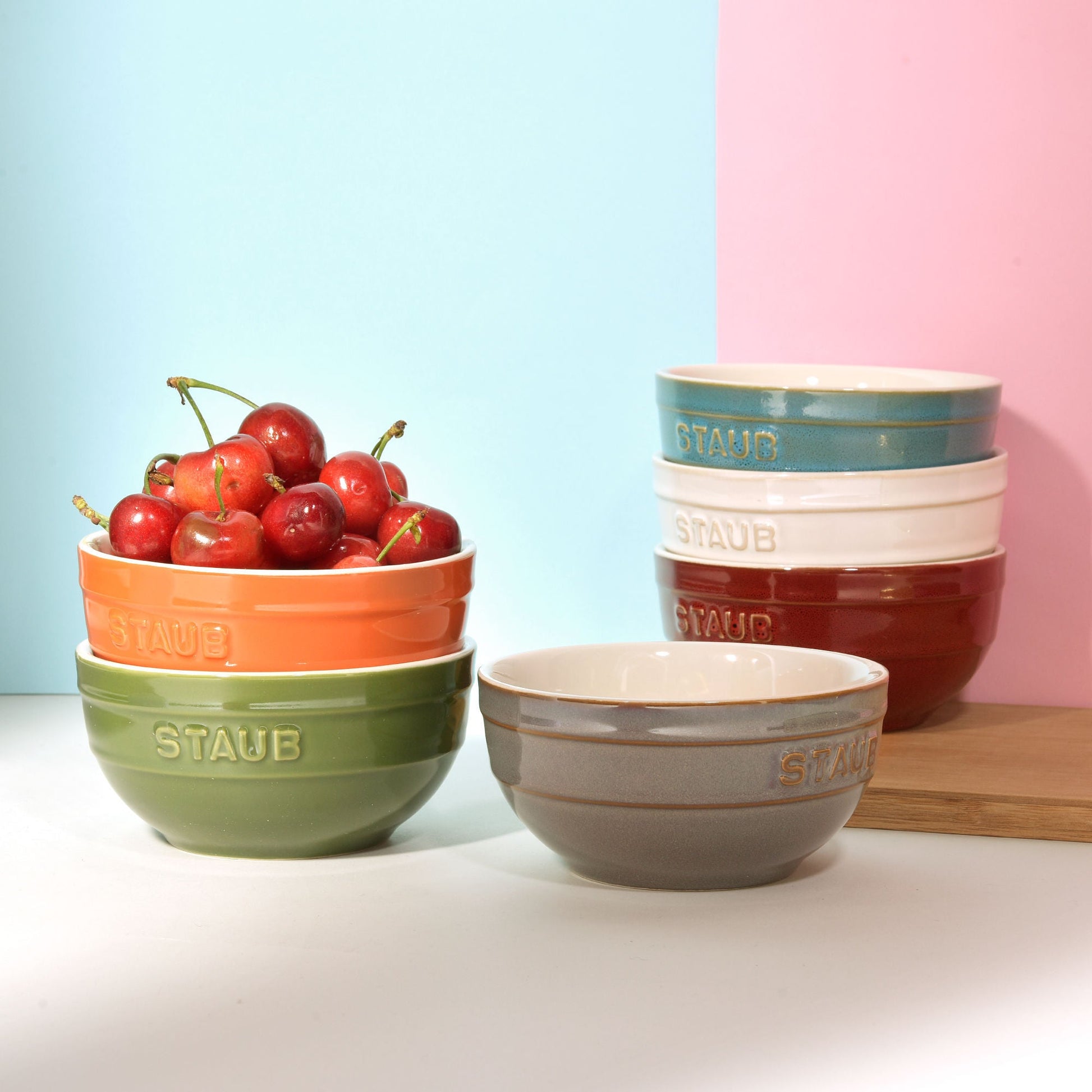 STAUB Ceramique 14 cm / 6 Piece Ceramic Large Rainbow Multi-Colour Large Bowl Set, Mixed Colours-Dinnerware-DECOROLALA