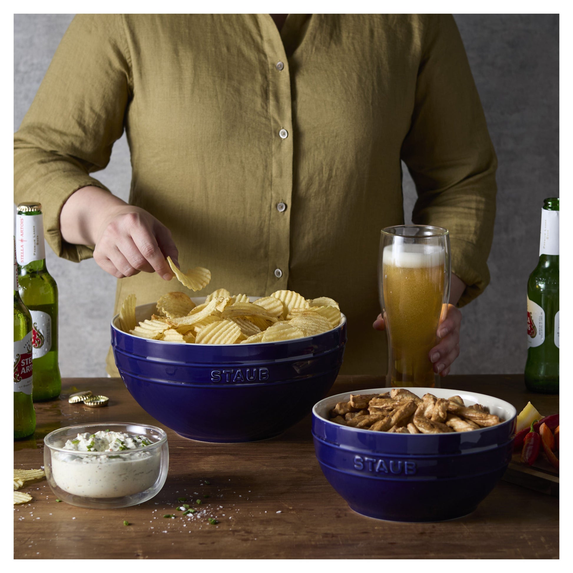 STAUB Ceramique 2 Piece Ceramic Bowl Set, Dark-Blue-Dinnerware-DECOROLALA