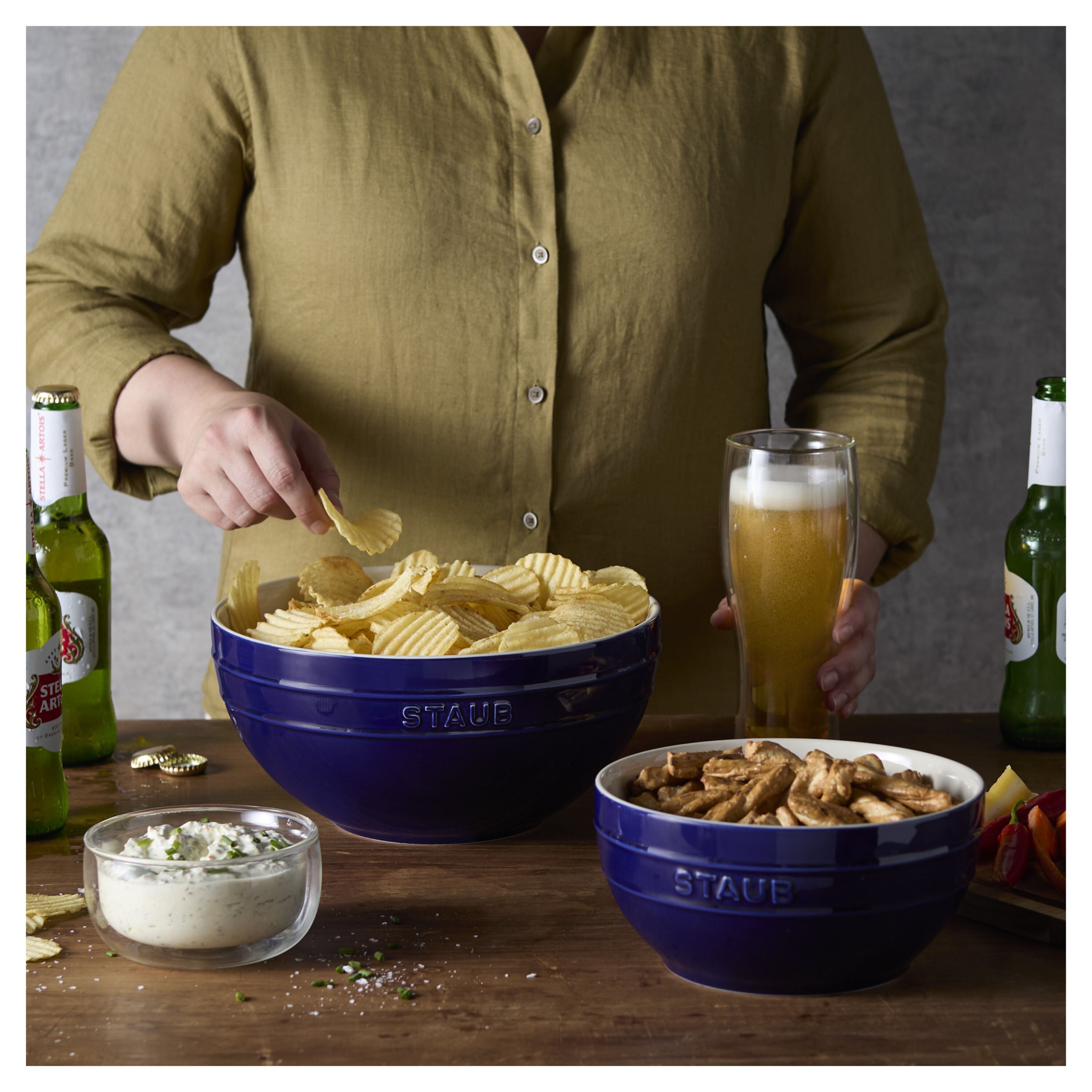 STAUB Ceramique 2 Piece Ceramic Bowl Set, Dark-Blue-Dinnerware-DECOROLALA