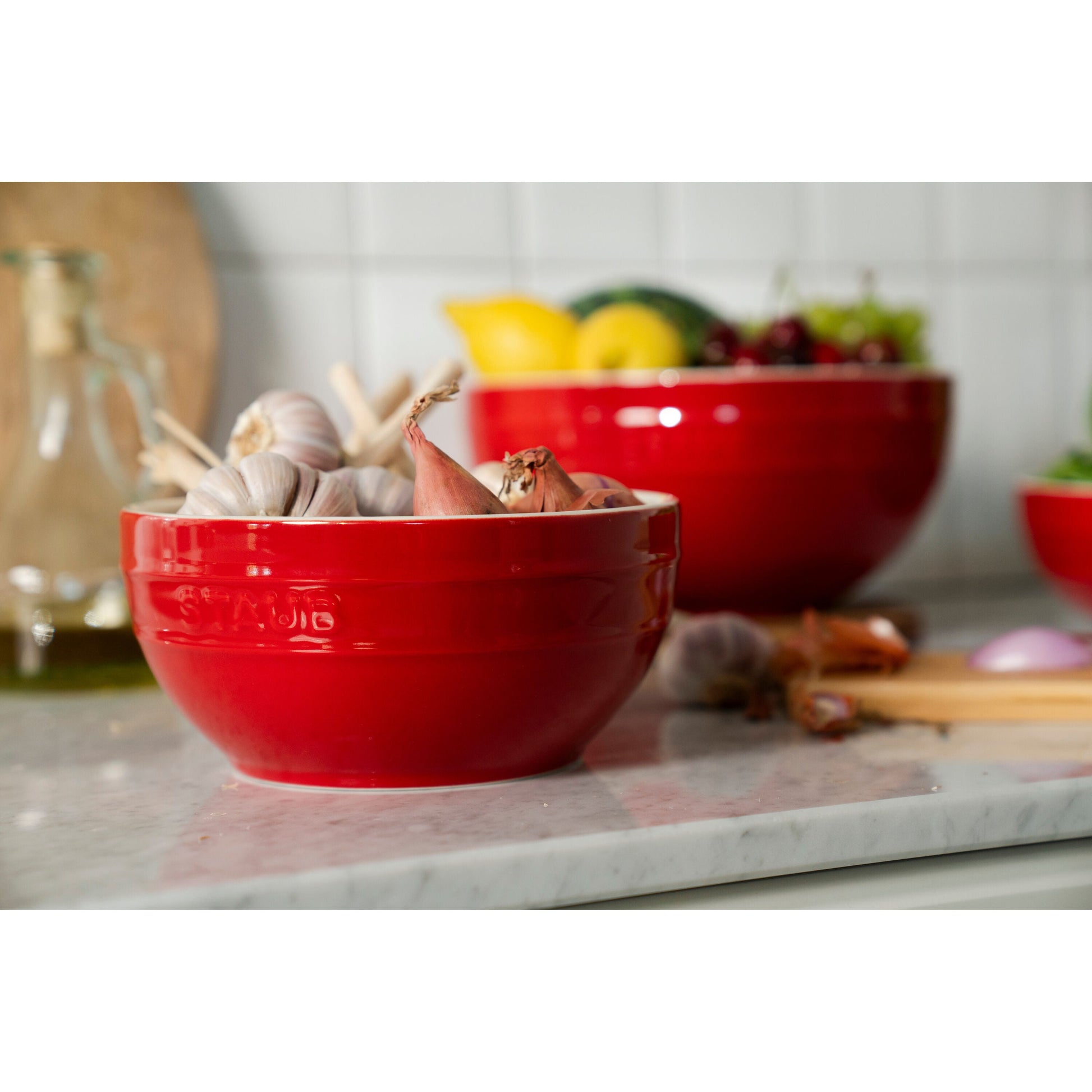 STAUB Ceramique 2 Piece Ceramic Large Mixing Bowl Set, Cherry-Dinnerware-DECOROLALA