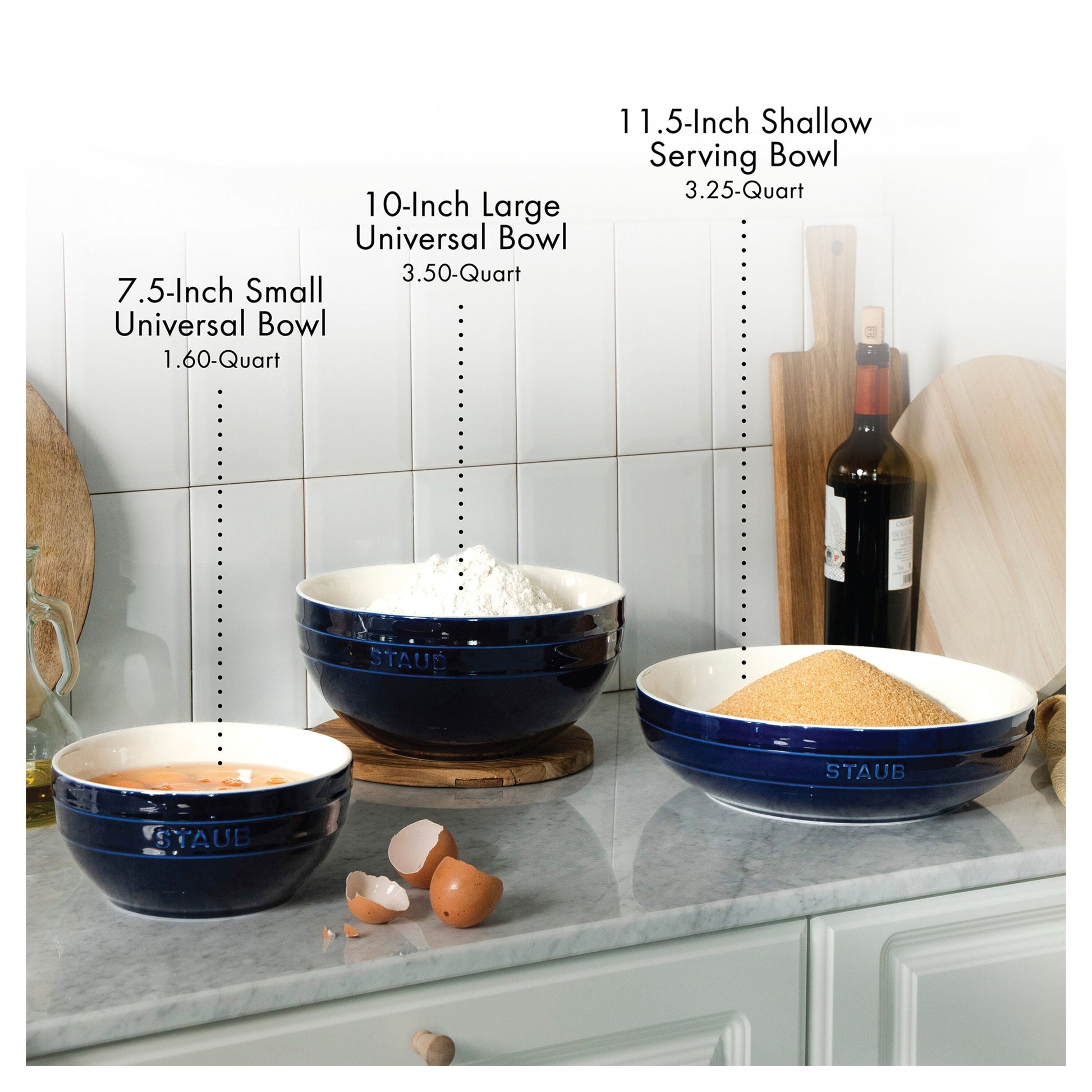 STAUB Ceramique 28 cm Ceramic Round Serving Bowl, Dark-Blue-Dinnerware-DECOROLALA