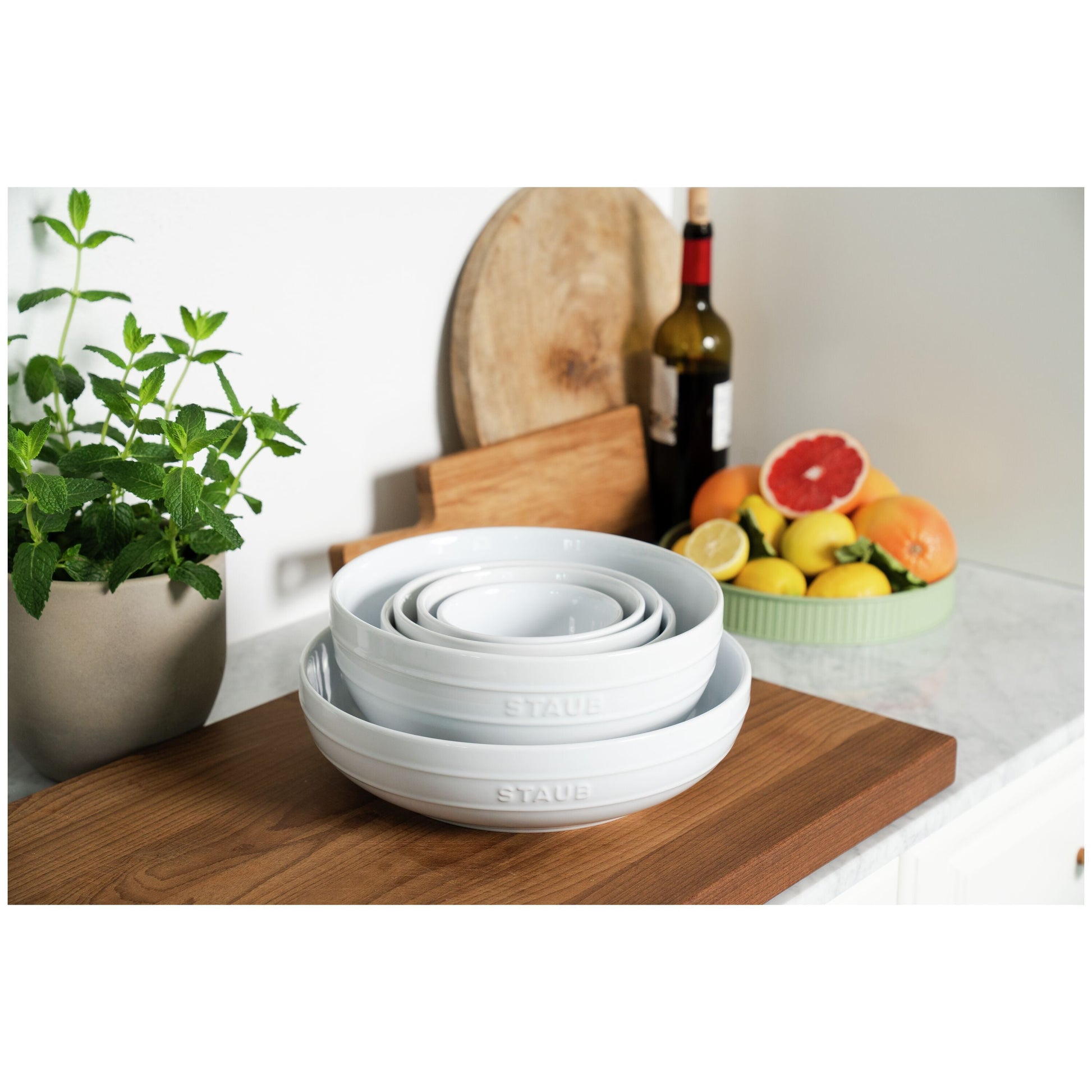 STAUB Ceramique 28 cm Ceramic Round Serving Bowl, White-Dinnerware-DECOROLALA