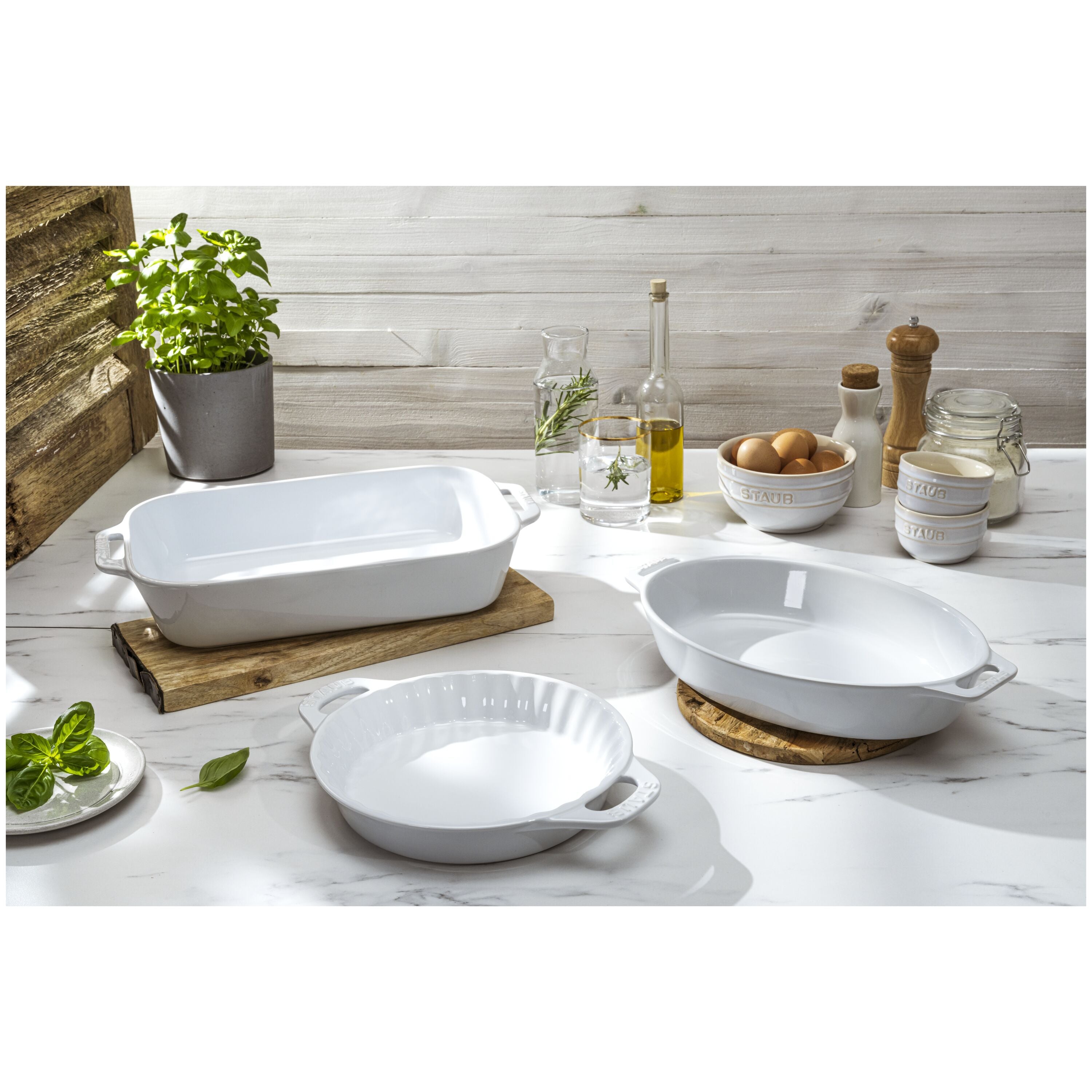 STAUB Ceramique 3-Piece Baking Dish Set - White-Bakeware Set-DECOROLALA