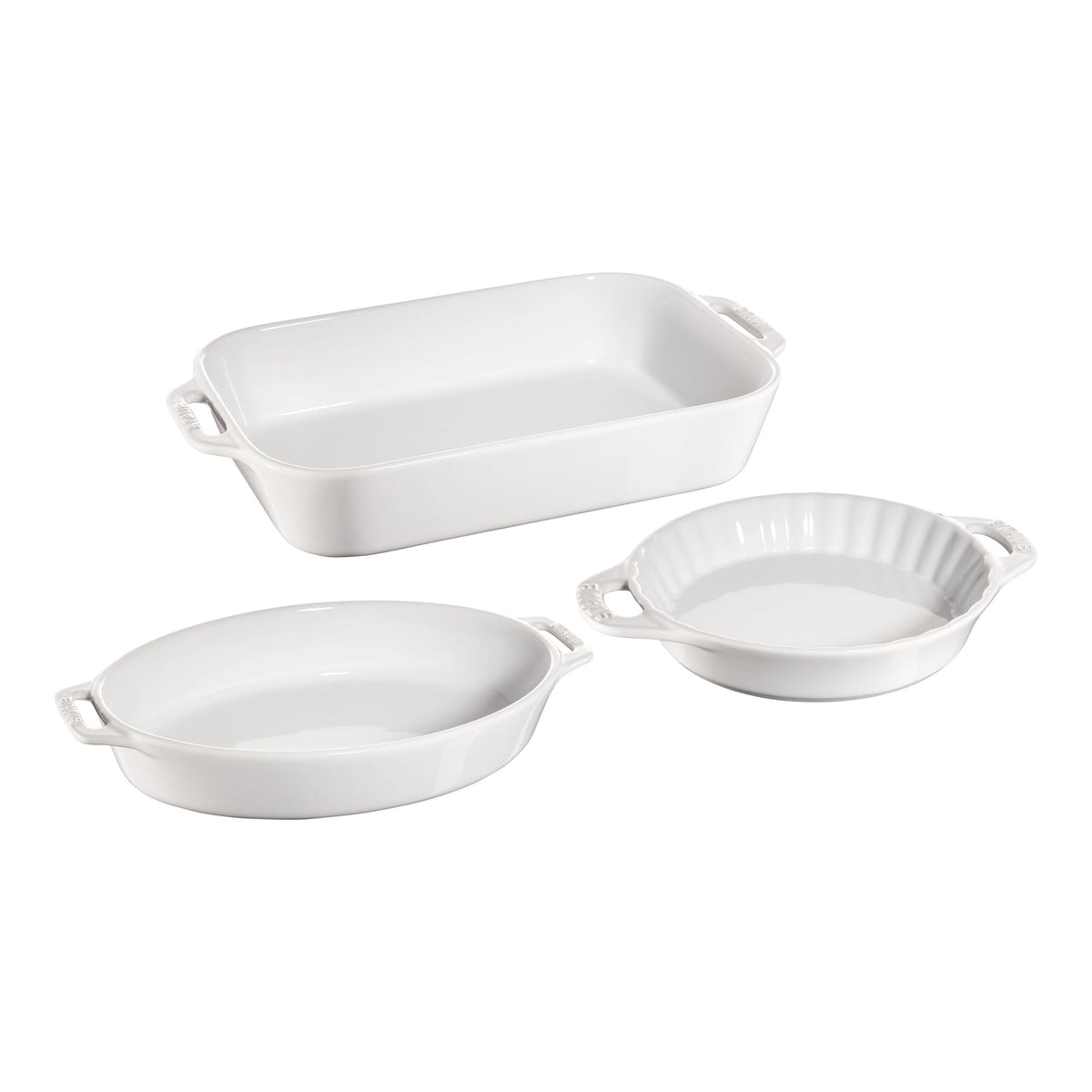 STAUB Ceramique 3-Piece Baking Dish Set - White-Bakeware Sets-DECOROLALA
