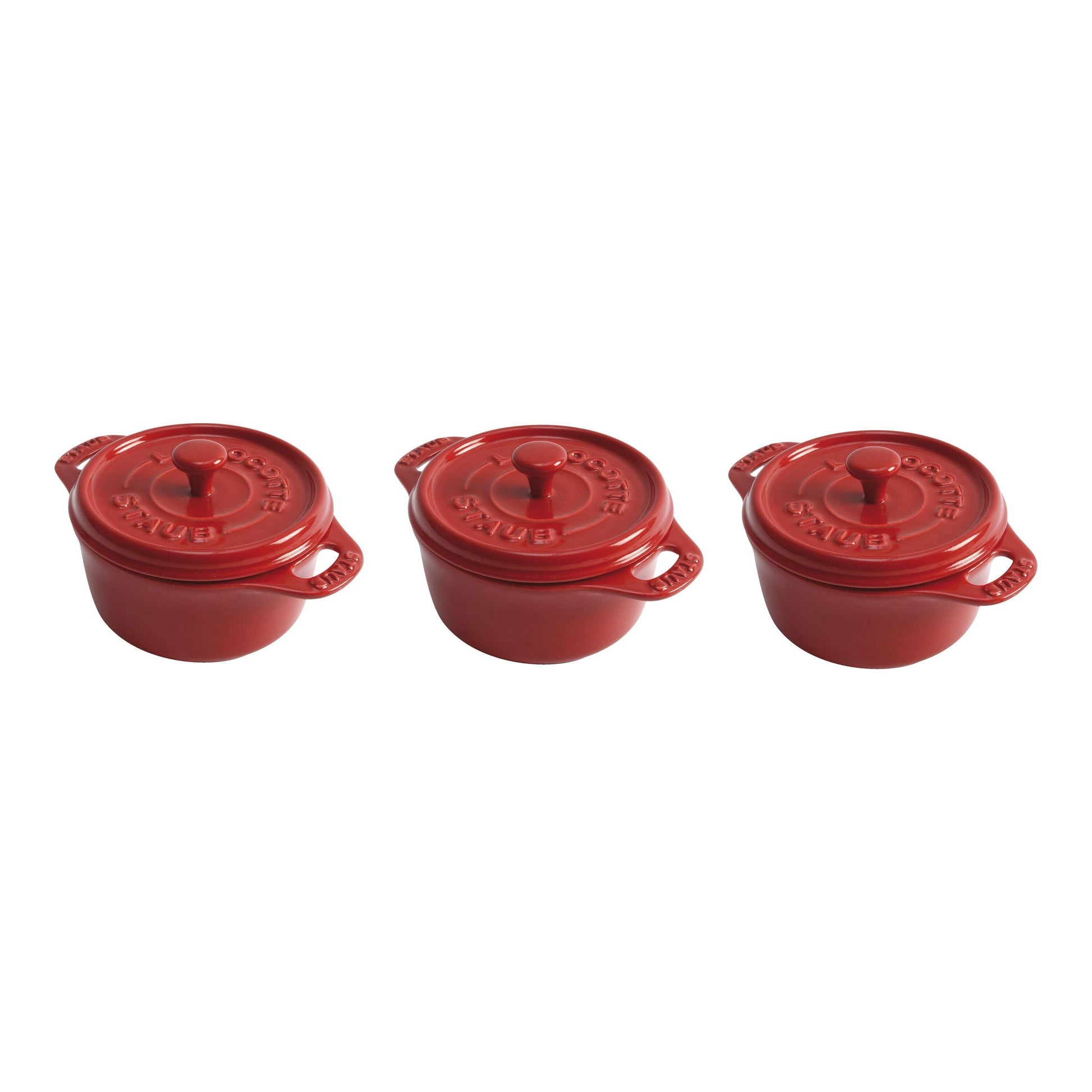 STAUB Ceramique 3 Piece Ceramic Cocotte Set, Cherry-Cocotte-DECOROLALA