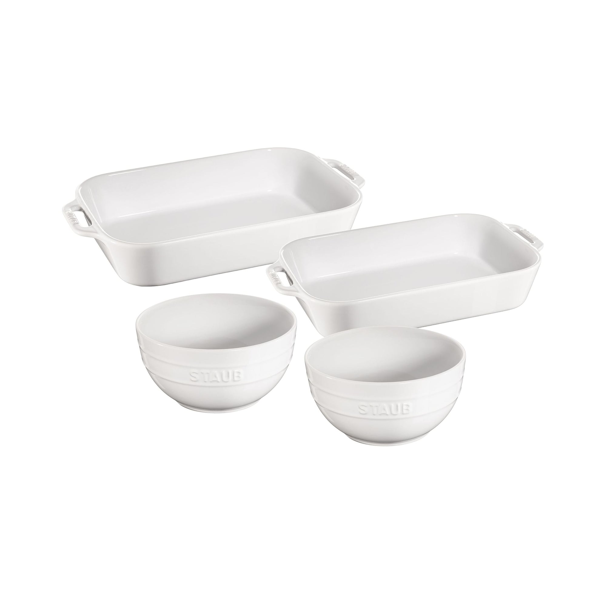 STAUB Ceramique 4 Piece Bakeware Set, White-n/a-DECOROLALA