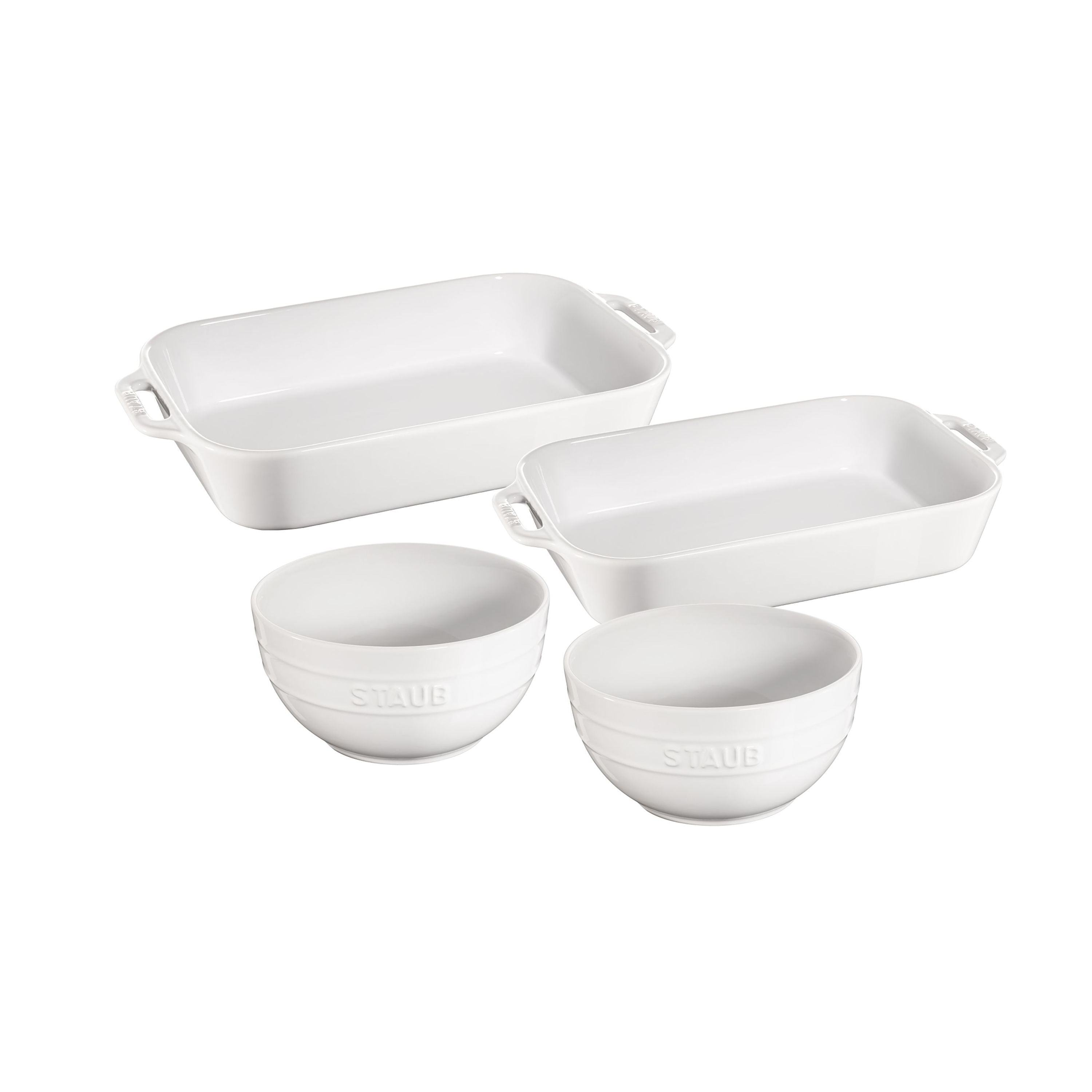 STAUB Ceramique 4 Piece Bakeware Set, White-n/a-DECOROLALA