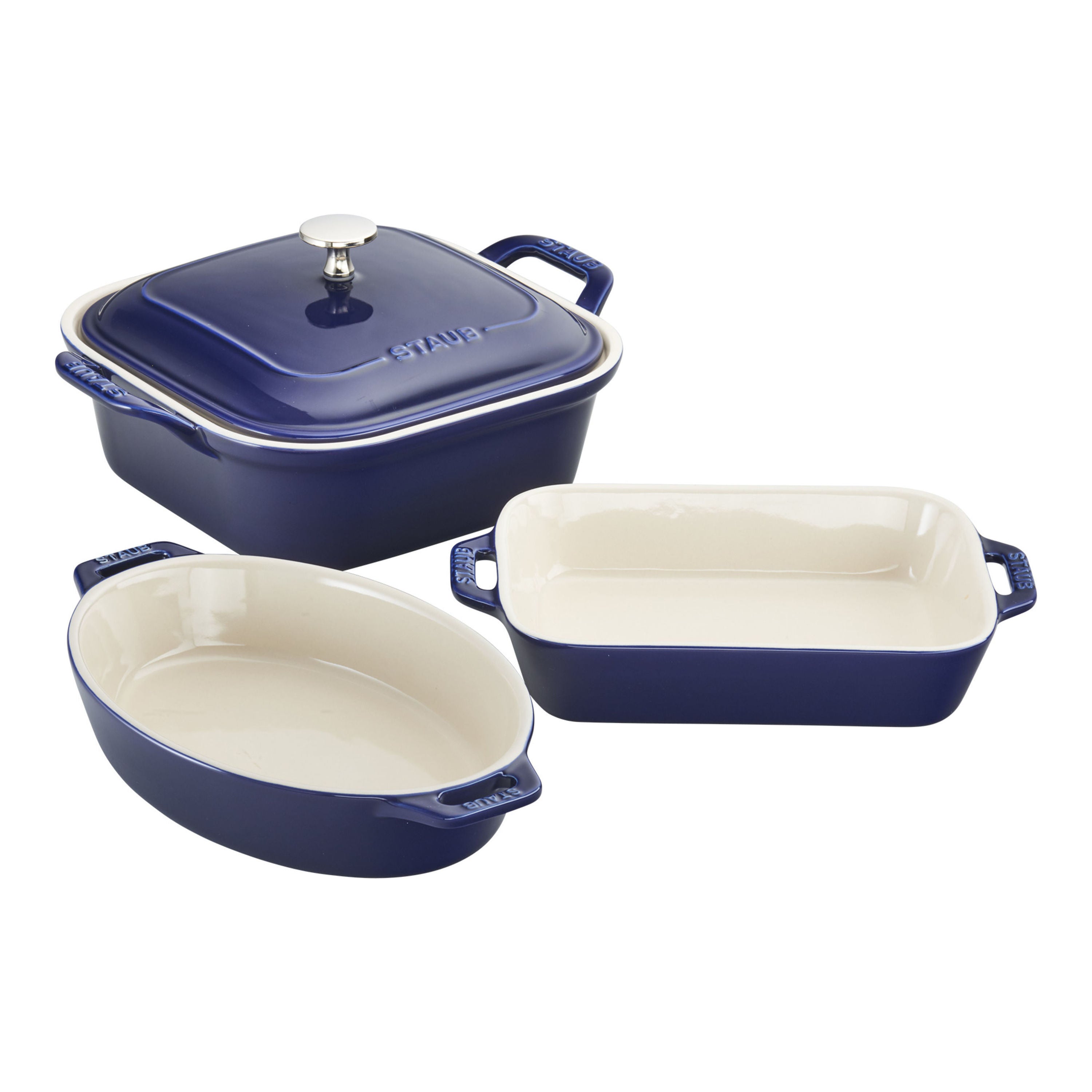 STAUB Ceramique 4-Piece Baking Dish Set Dark Blue-Bakeware Set-DECOROLALA