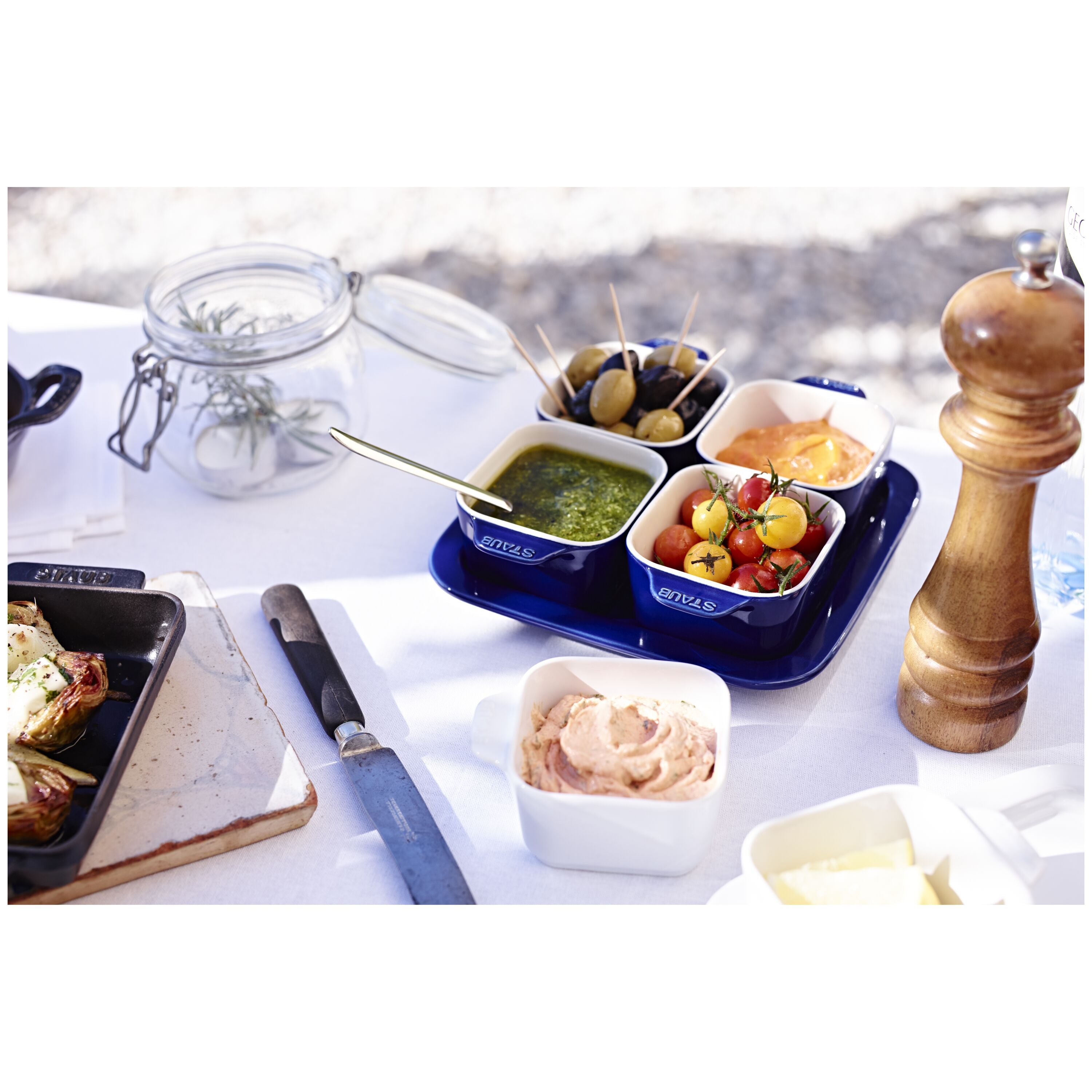 STAUB Ceramique 5 Piece Ceramic Appetiser Set, Dark-Blue-Pet Accessory-DECOROLALA